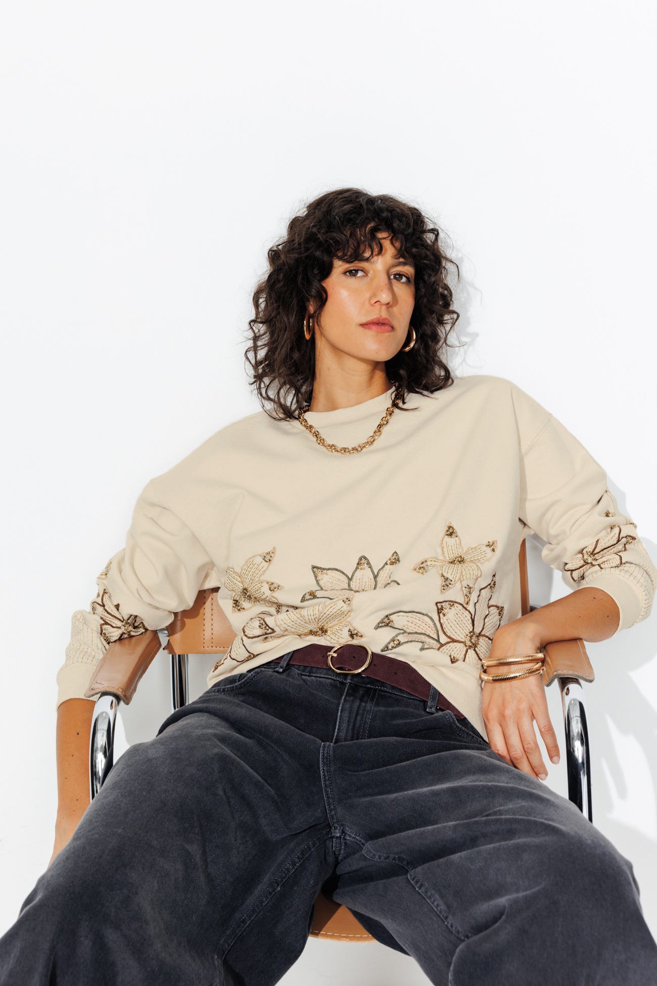 Sweat-shirt en molleton brodé