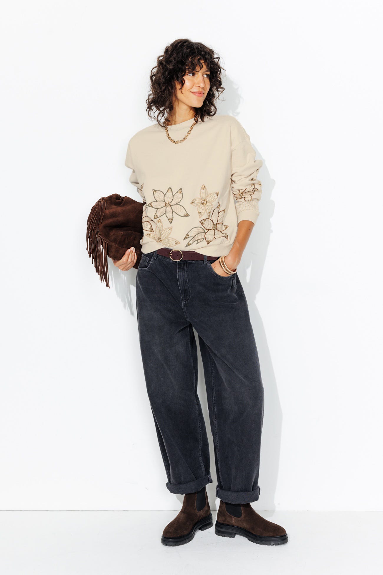Sweat-shirt en molleton brodé