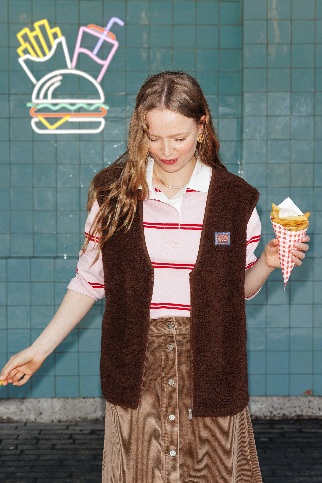 Polo rayé manches longues - Rayé rose