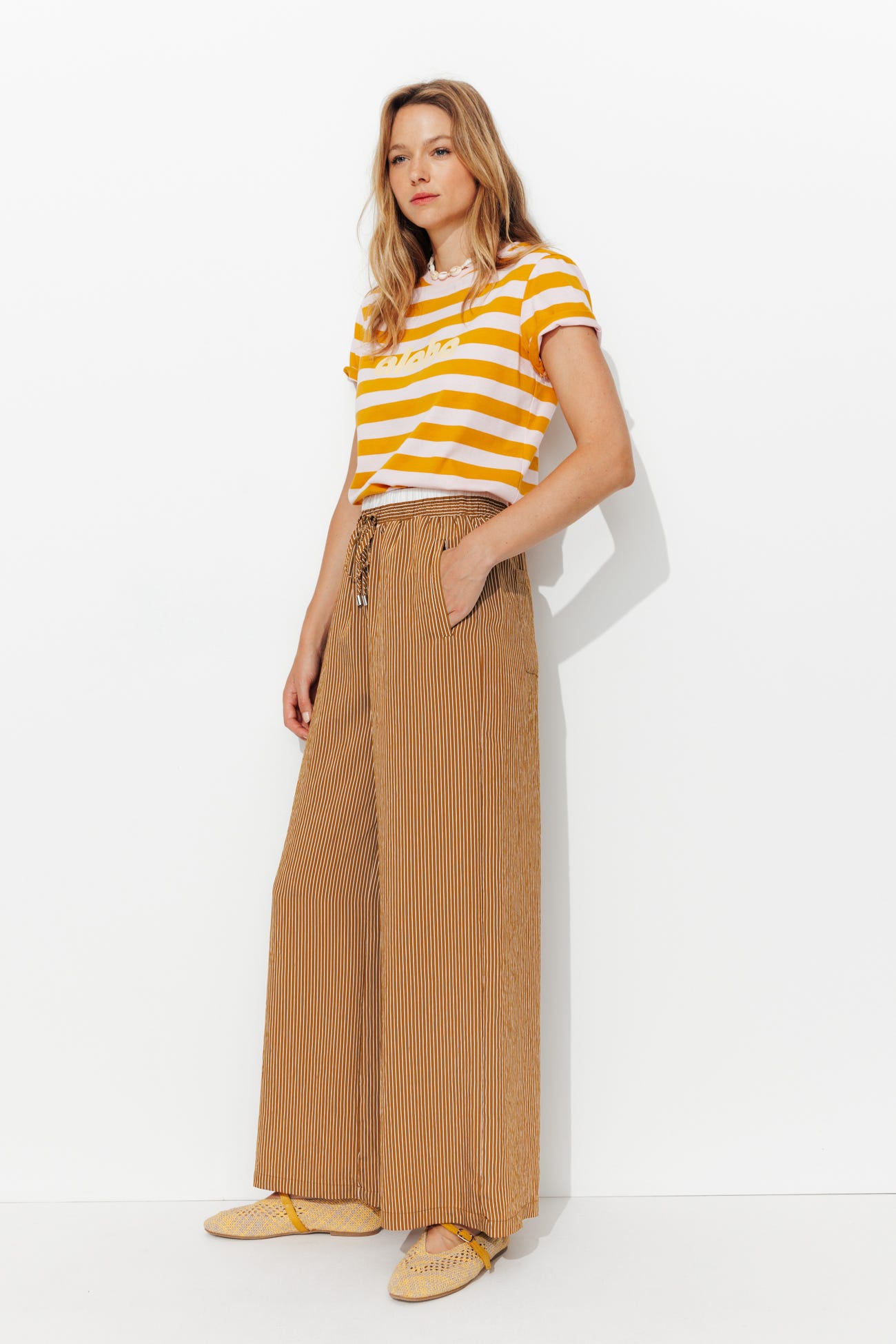 Pantalon large à rayures Femme