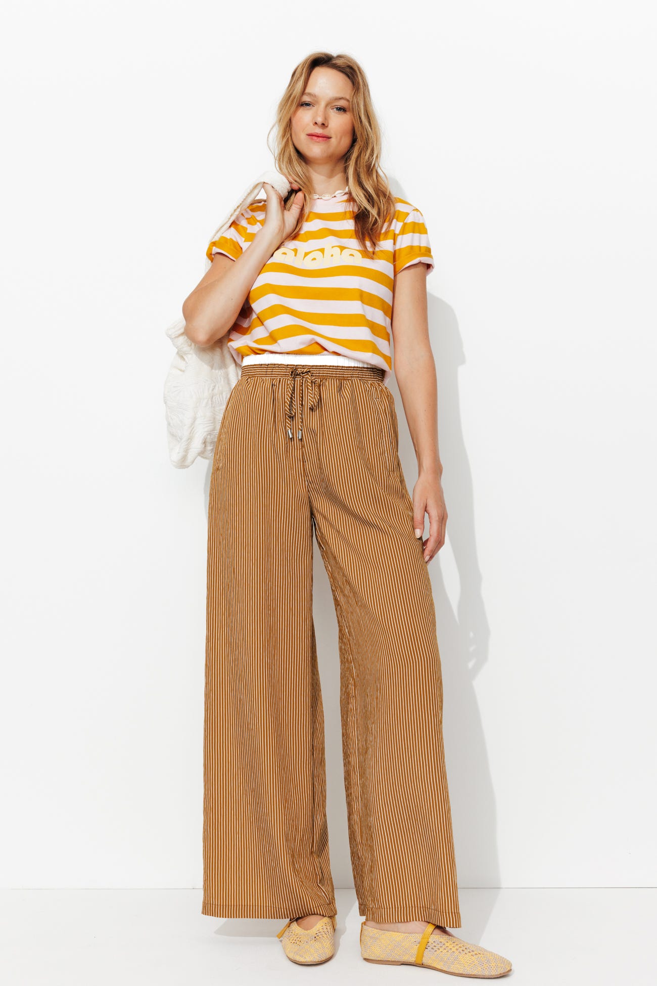 Pantalon large à rayures Femme