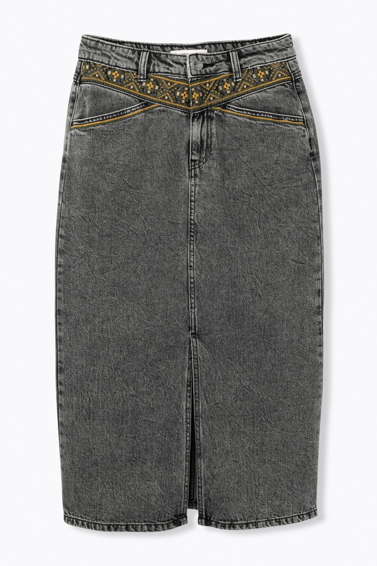 Gonna denim inserto ricamato