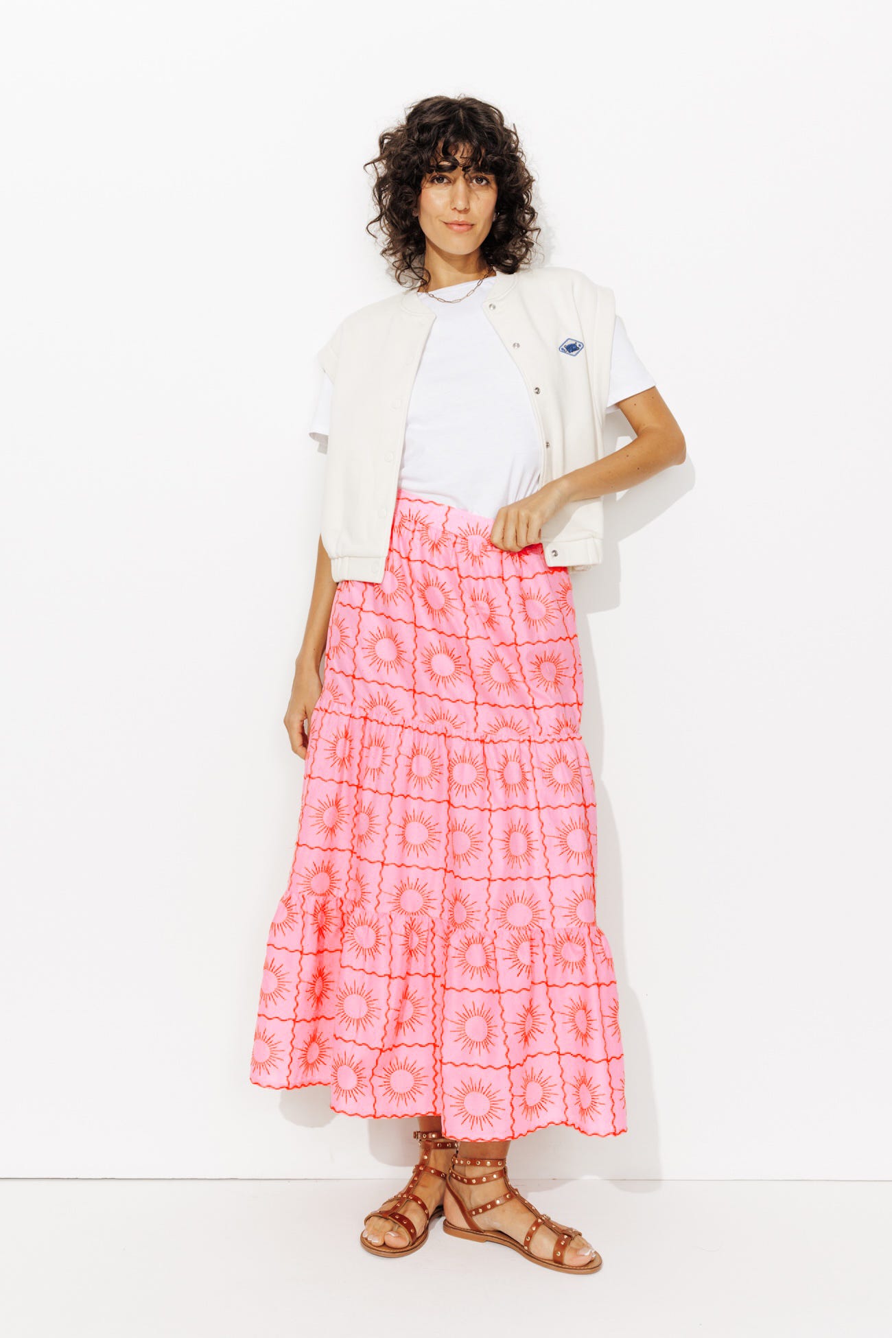 Gonna lunga in cotone ricamato