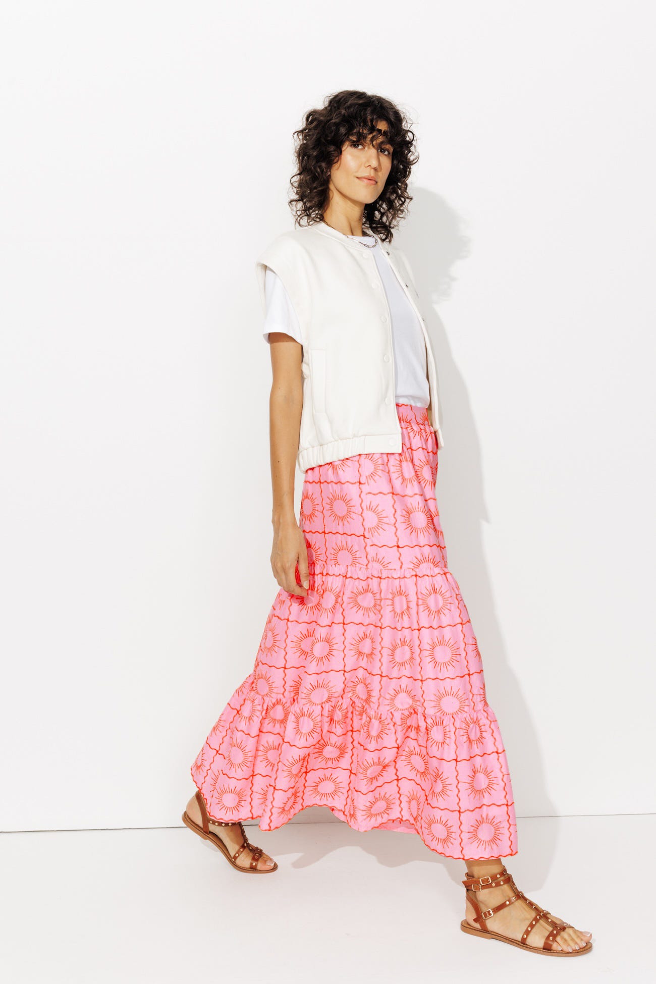 Gonna lunga in cotone ricamato