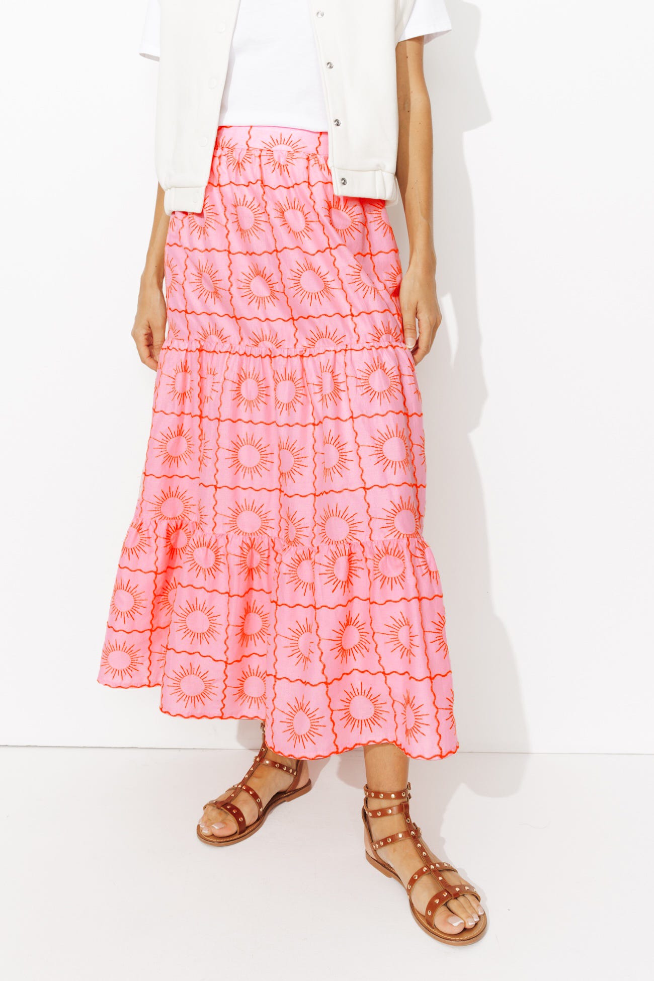 Gonna lunga in cotone ricamato