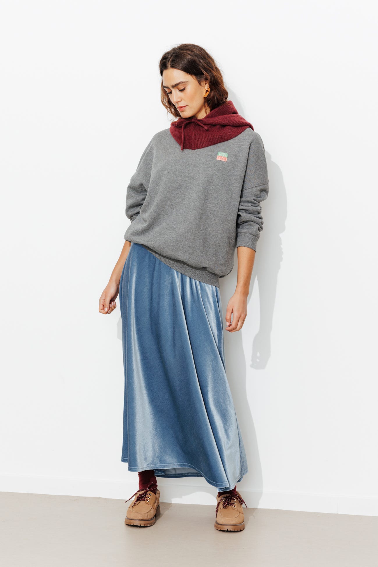 Jupe longue en velours satin