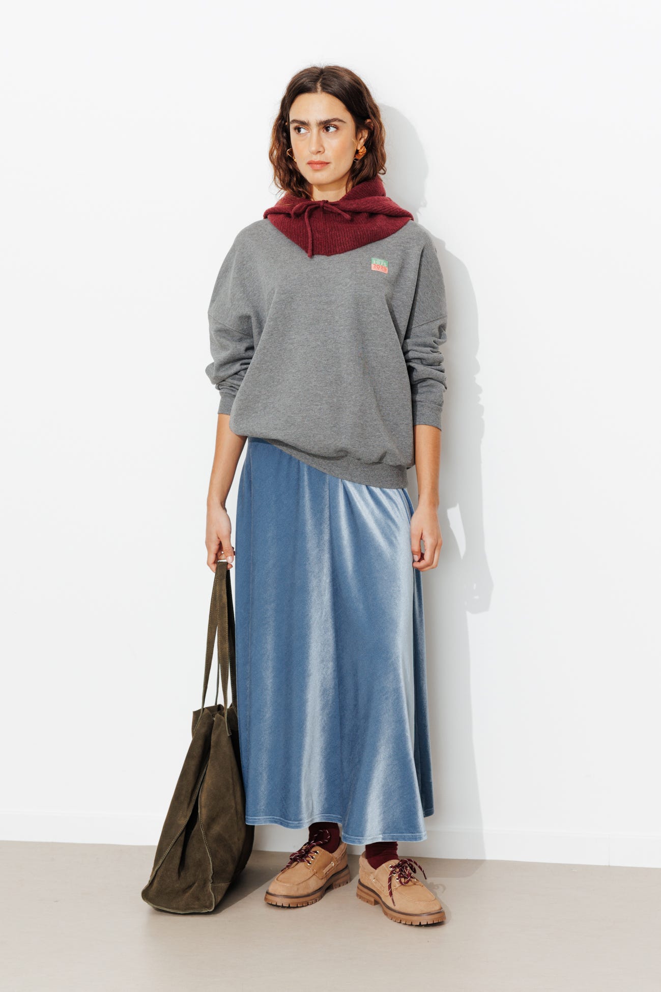 Jupe longue en velours satin