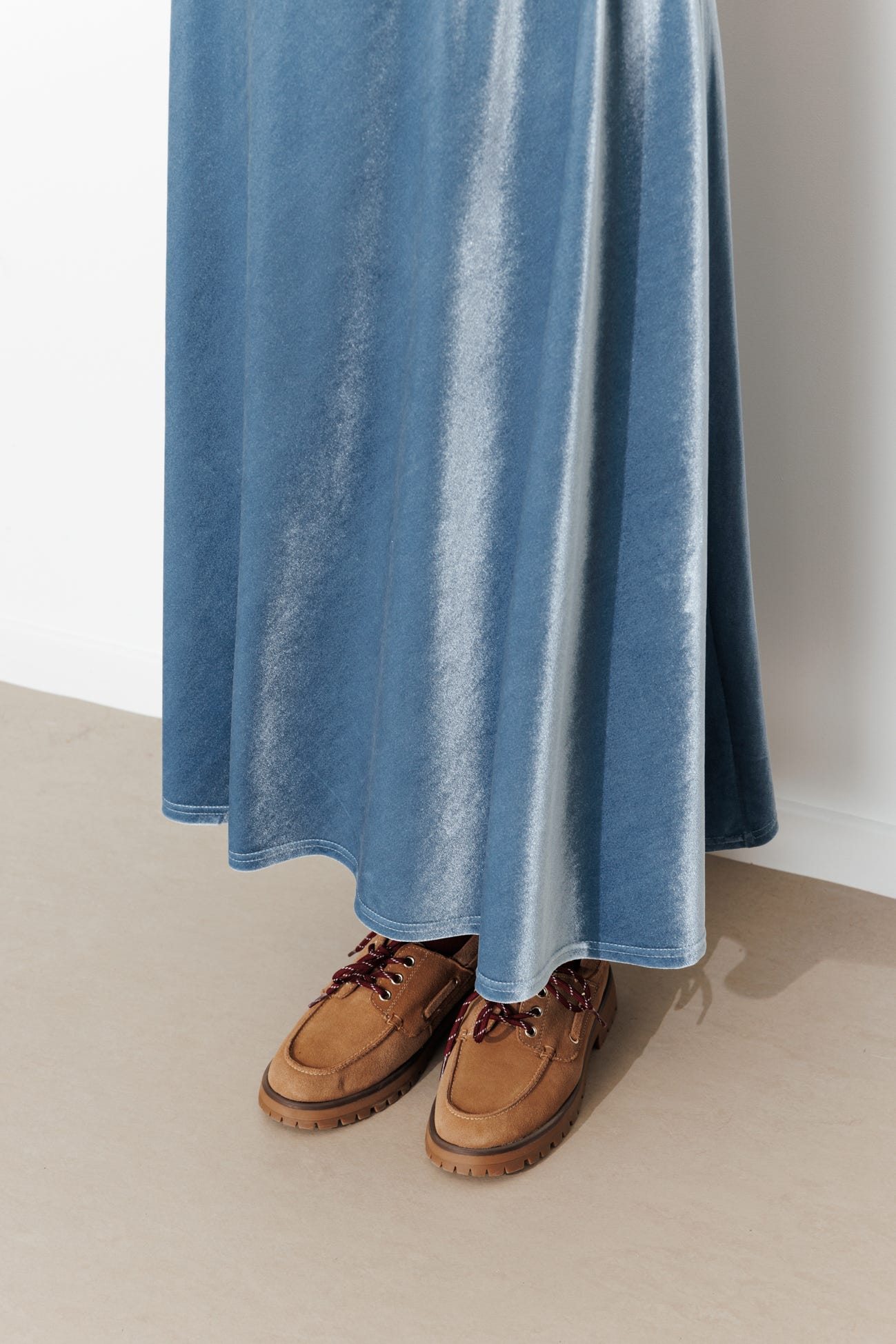 Jupe longue en velours satin