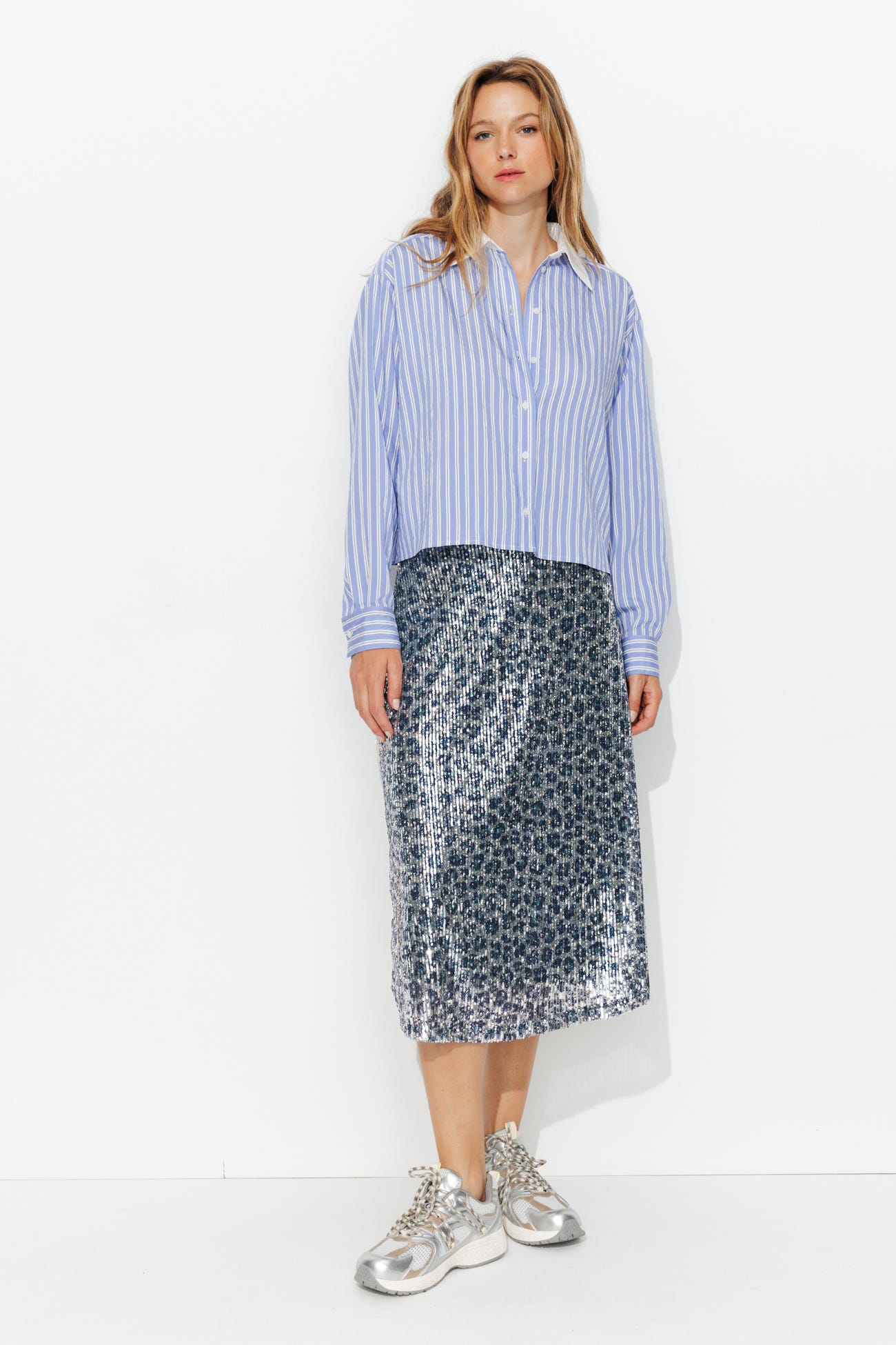 Jupe midi léopard paillettes