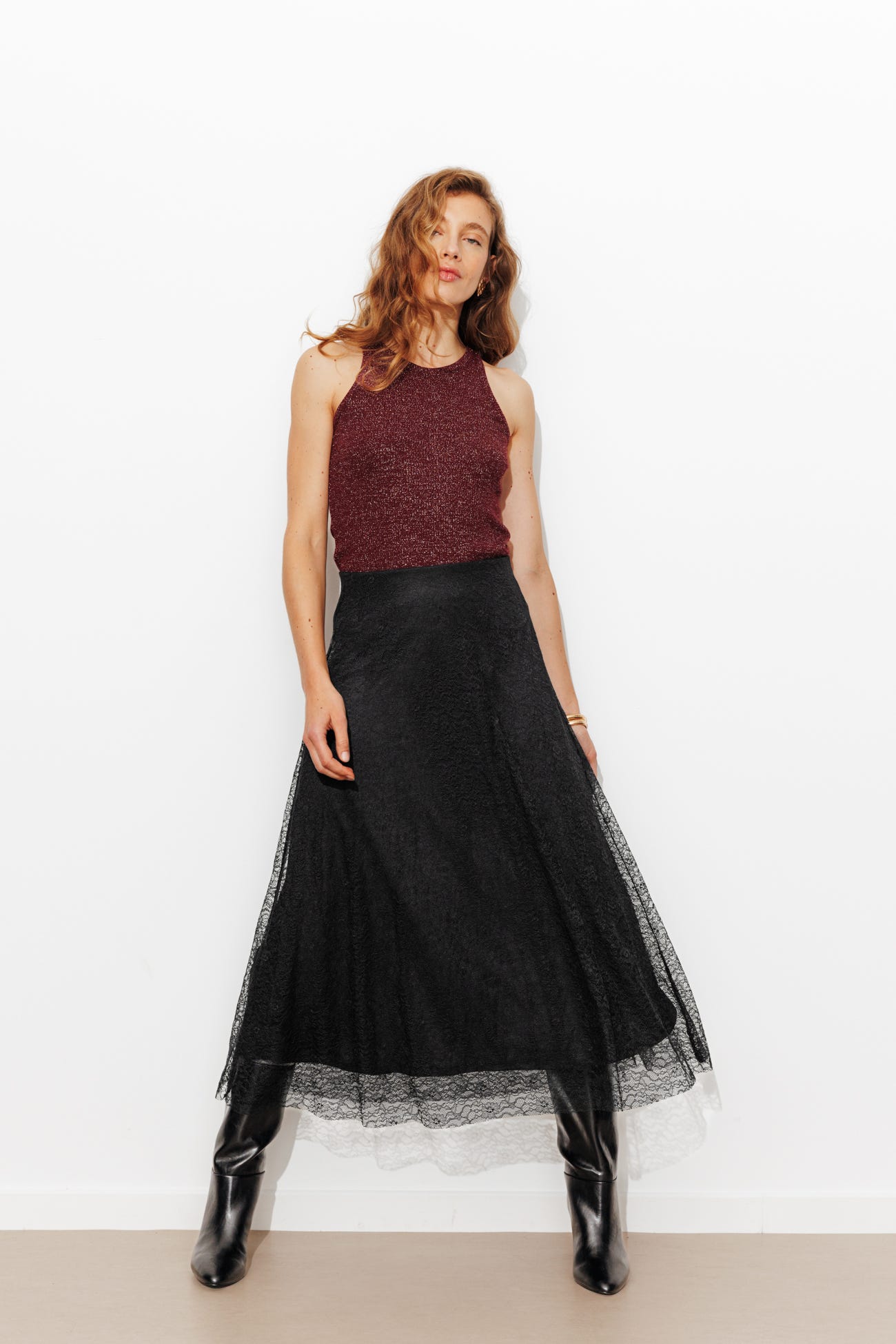 Flared lace skirt