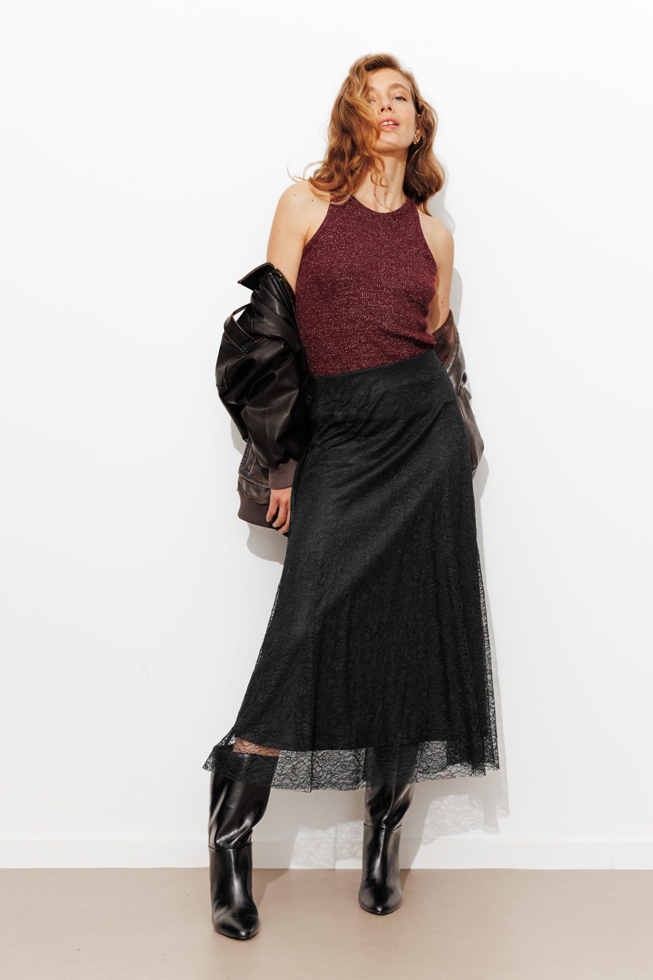Flared lace skirt