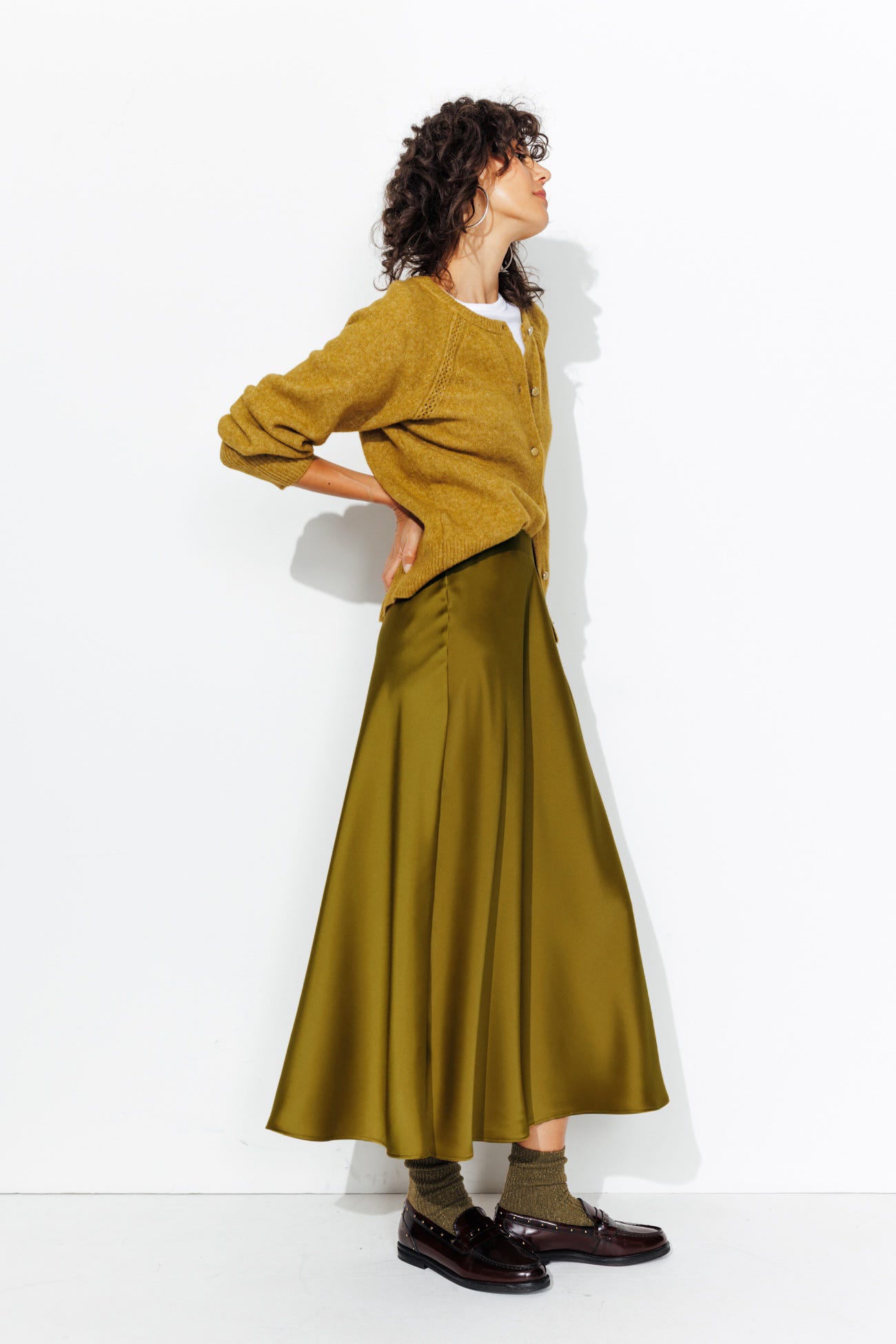 Jupe midi en satin Femme