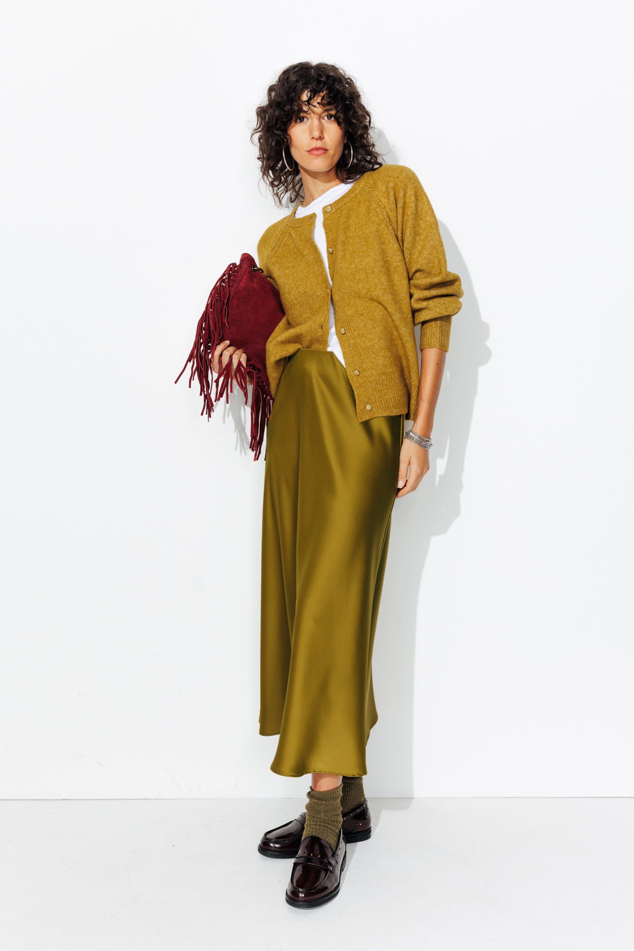 Jupe midi en satin Femme