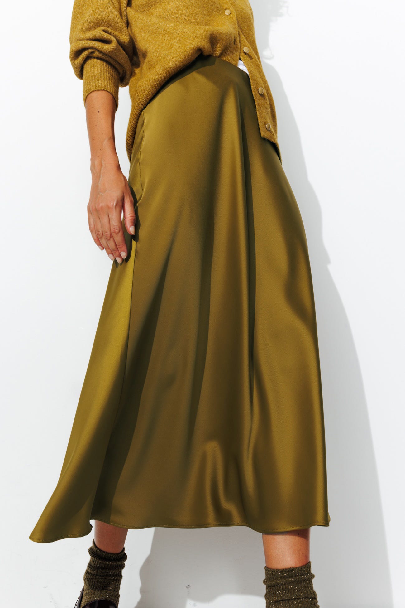 Jupe midi en satin Femme
