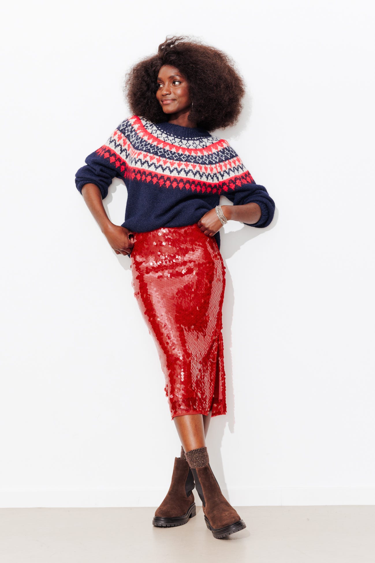 Jupe midi à paillettes Femme