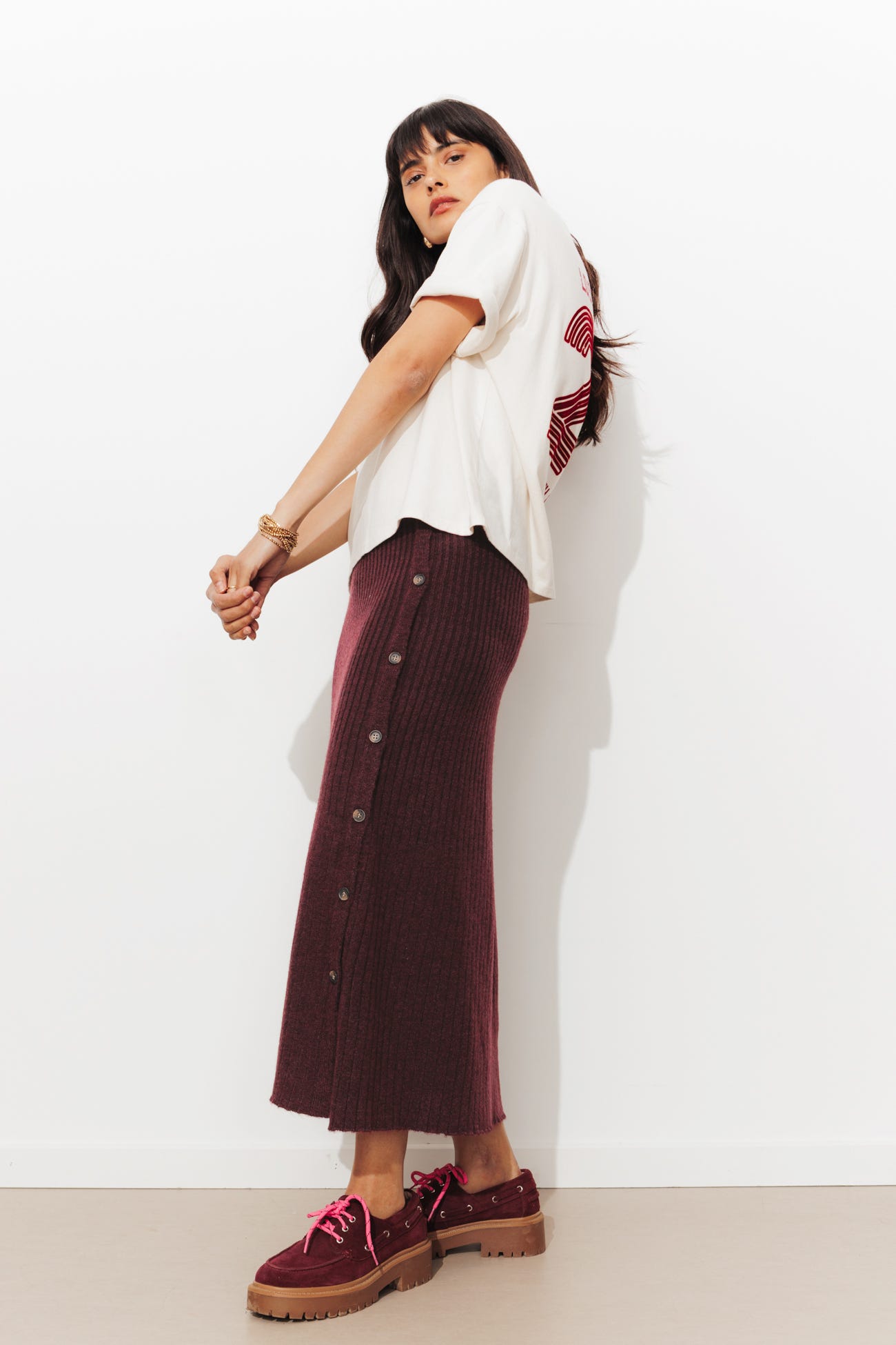 Midi rib knit skirt
