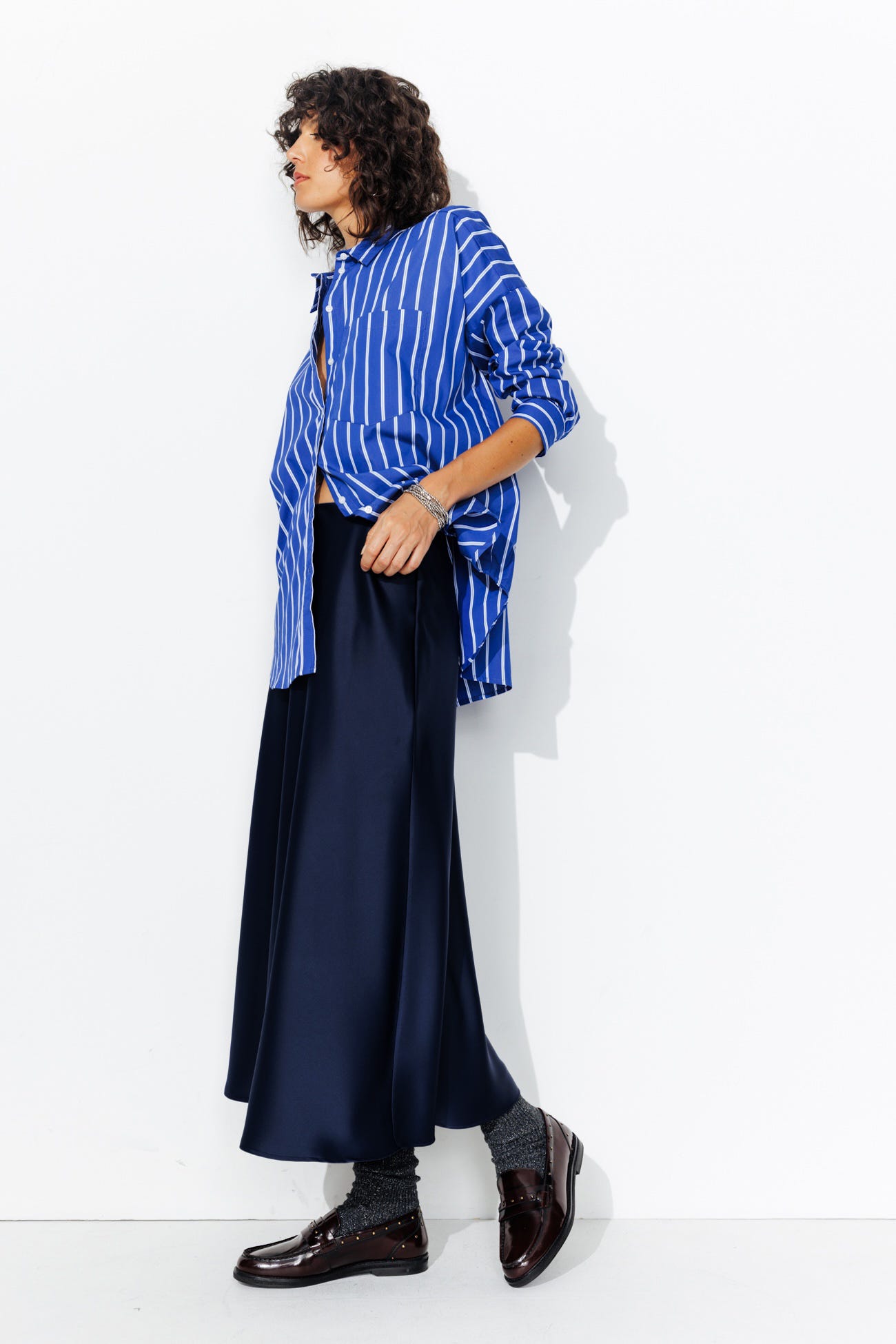 Jupe midi en satin Femme