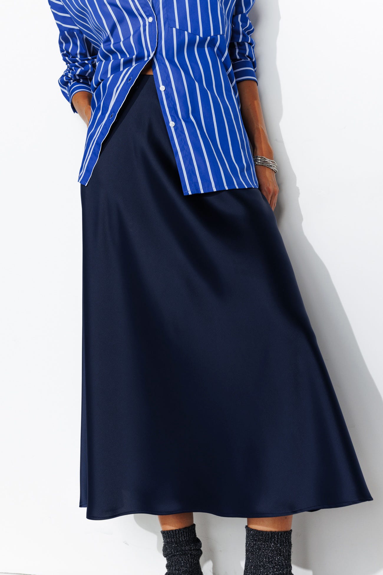 Jupe midi en satin Femme