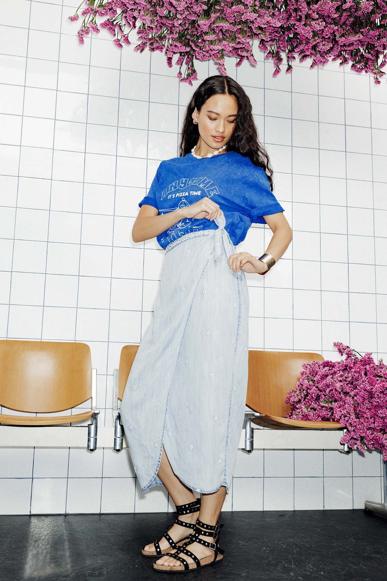 Jupe midi portefeuille Femme