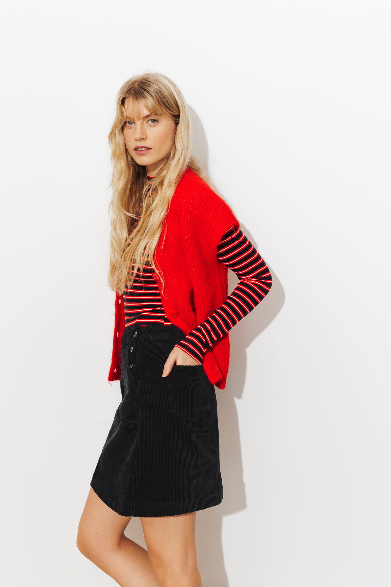 Jupe trapèze en velours côtelé