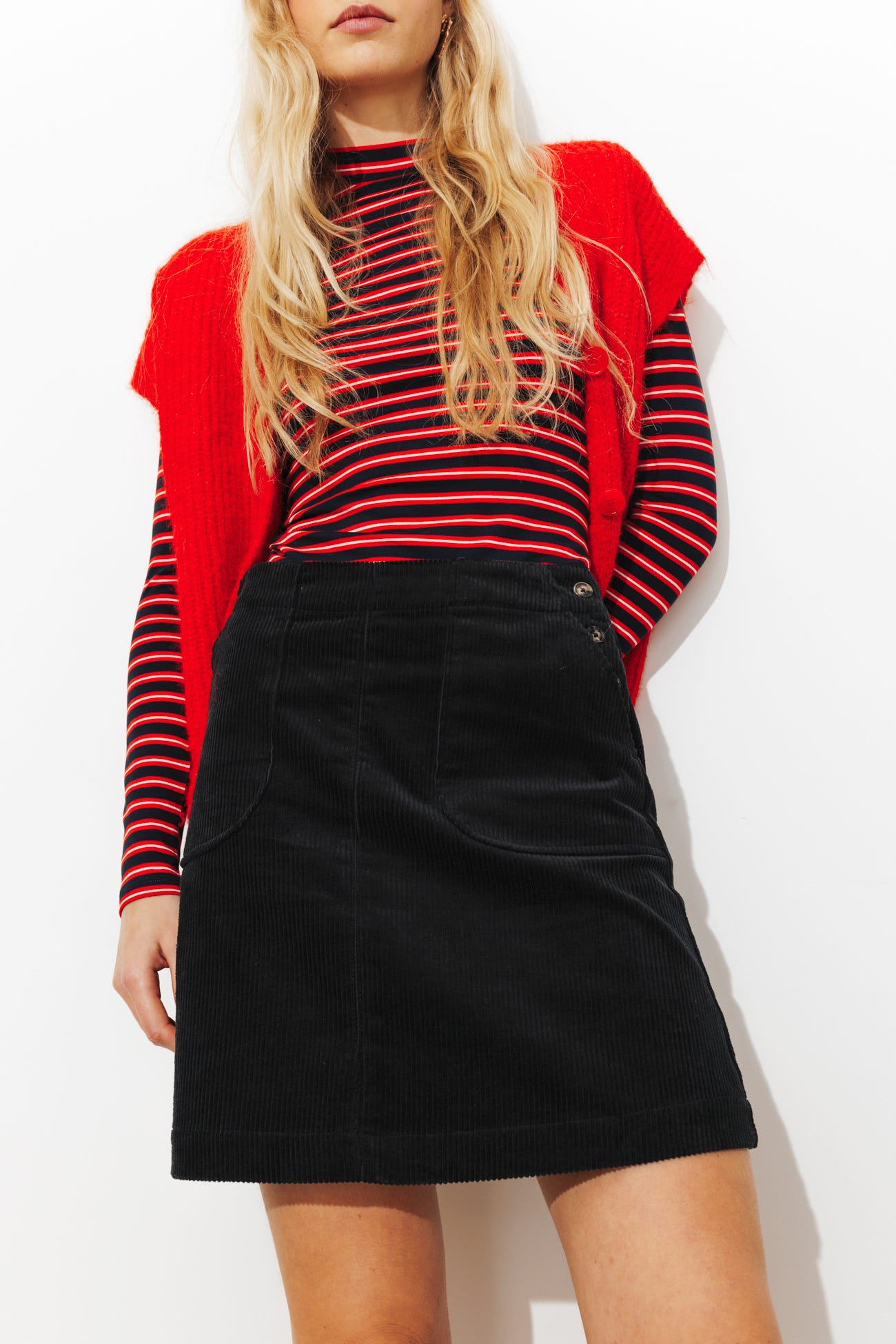 Jupe trapèze en velours côtelé