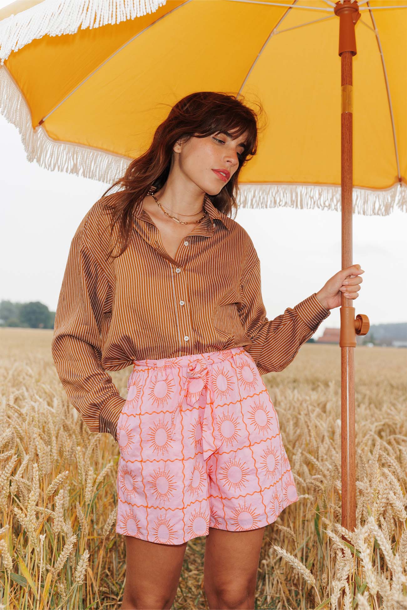 Chemise cropped rayée Femme