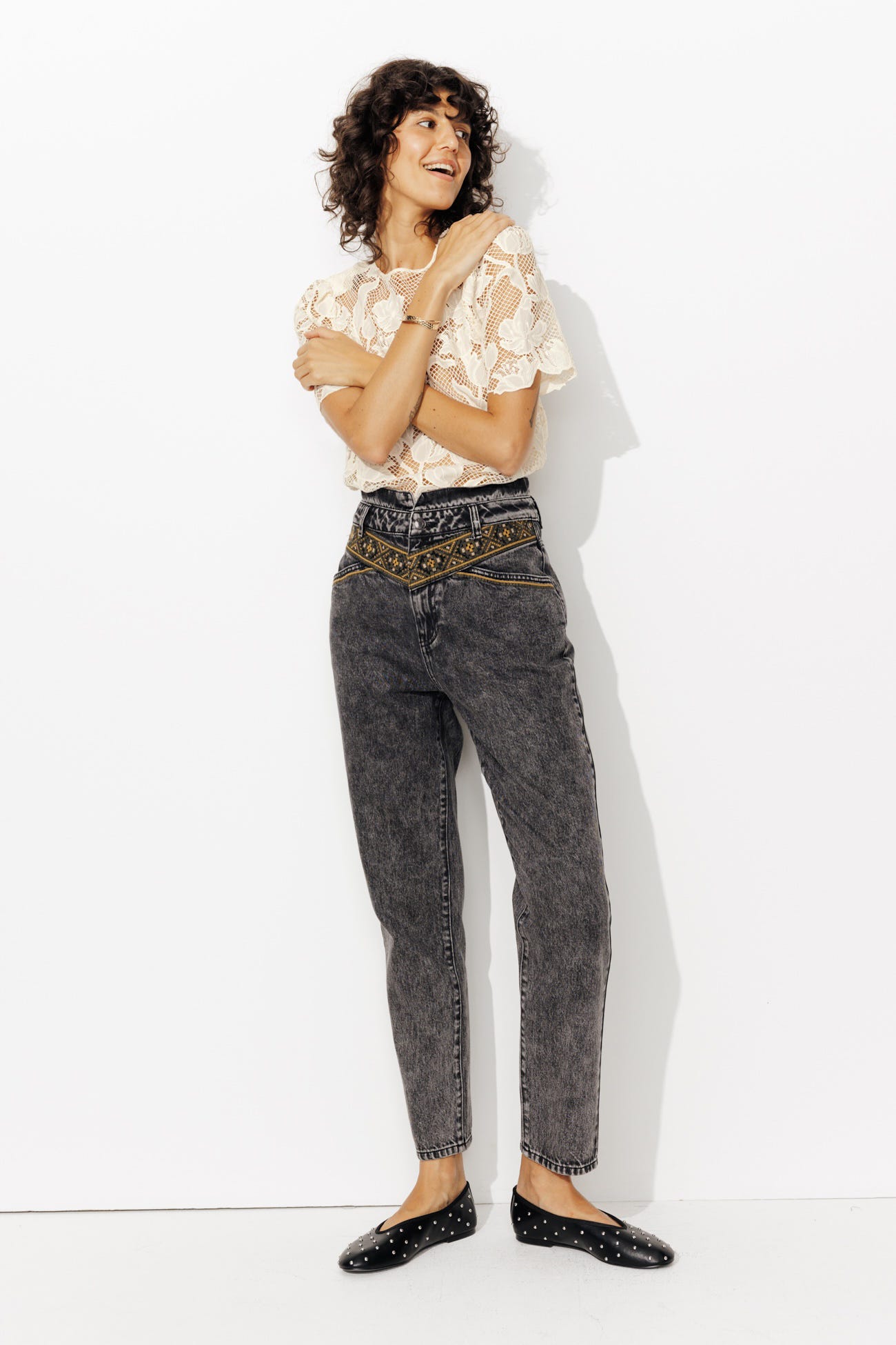 Embroidered guipure blouse