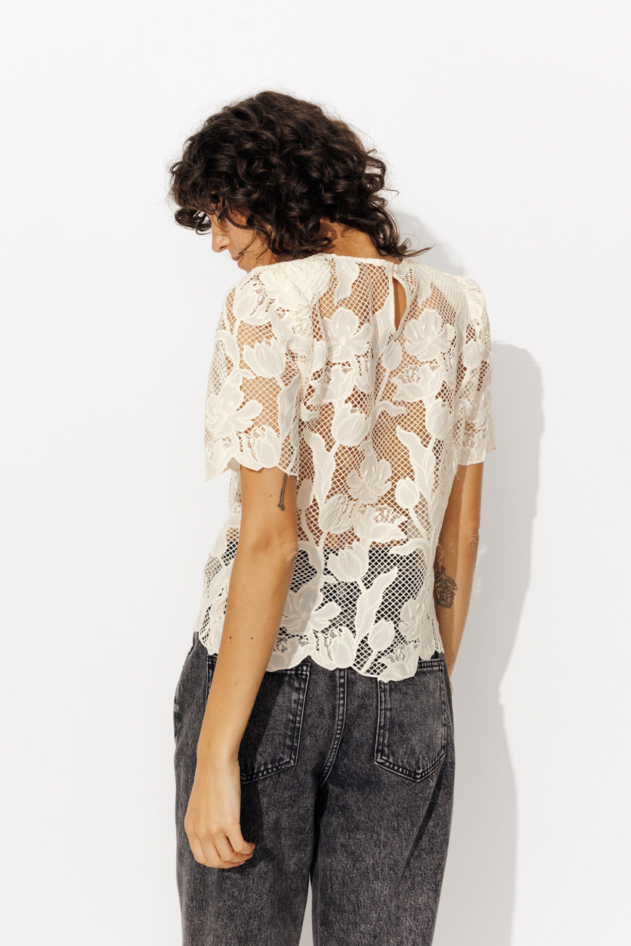 Embroidered guipure blouse