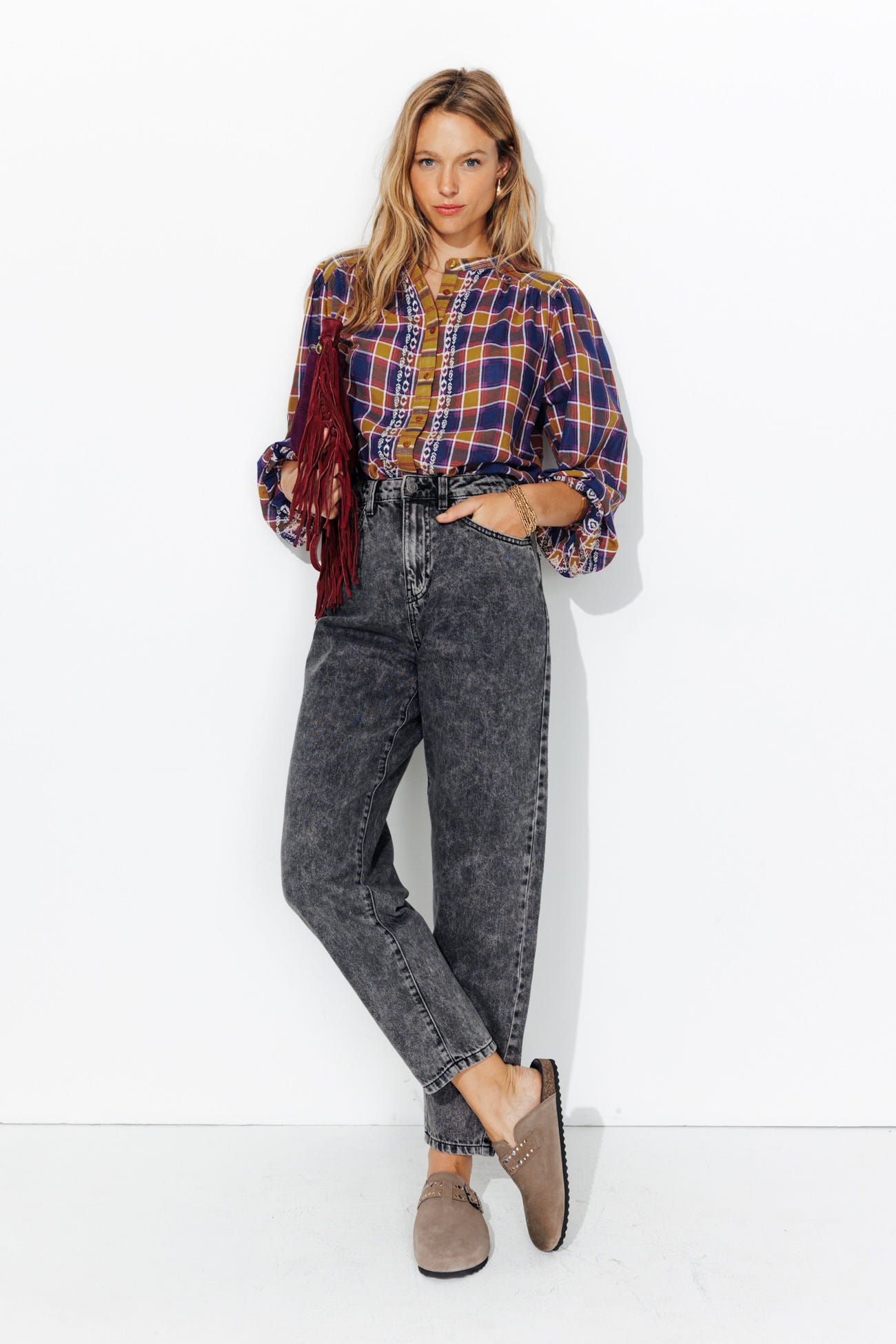 Chemise brodée à carreaux