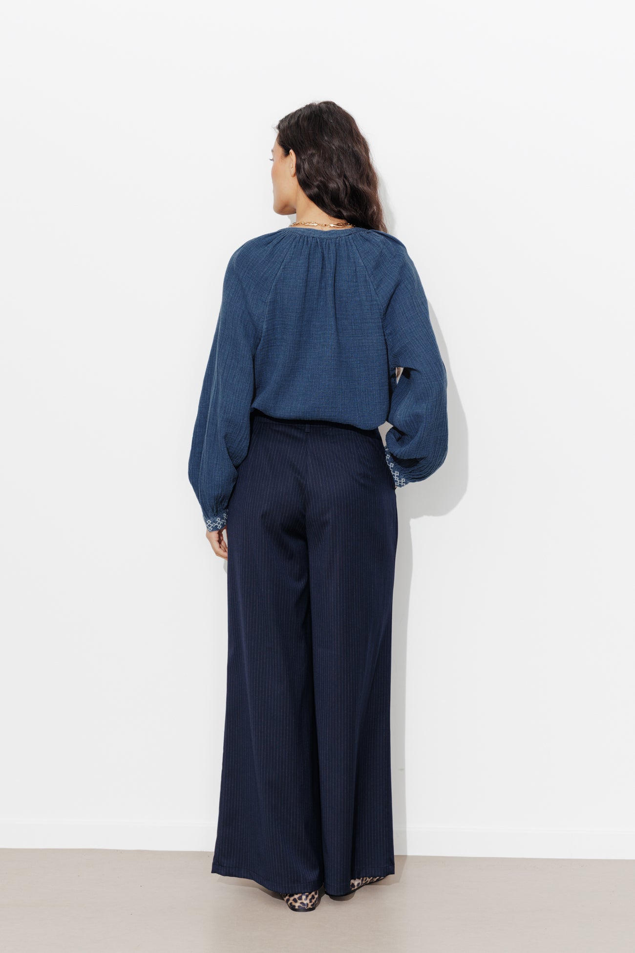GINGER folky embroidery blouse - Navy blue