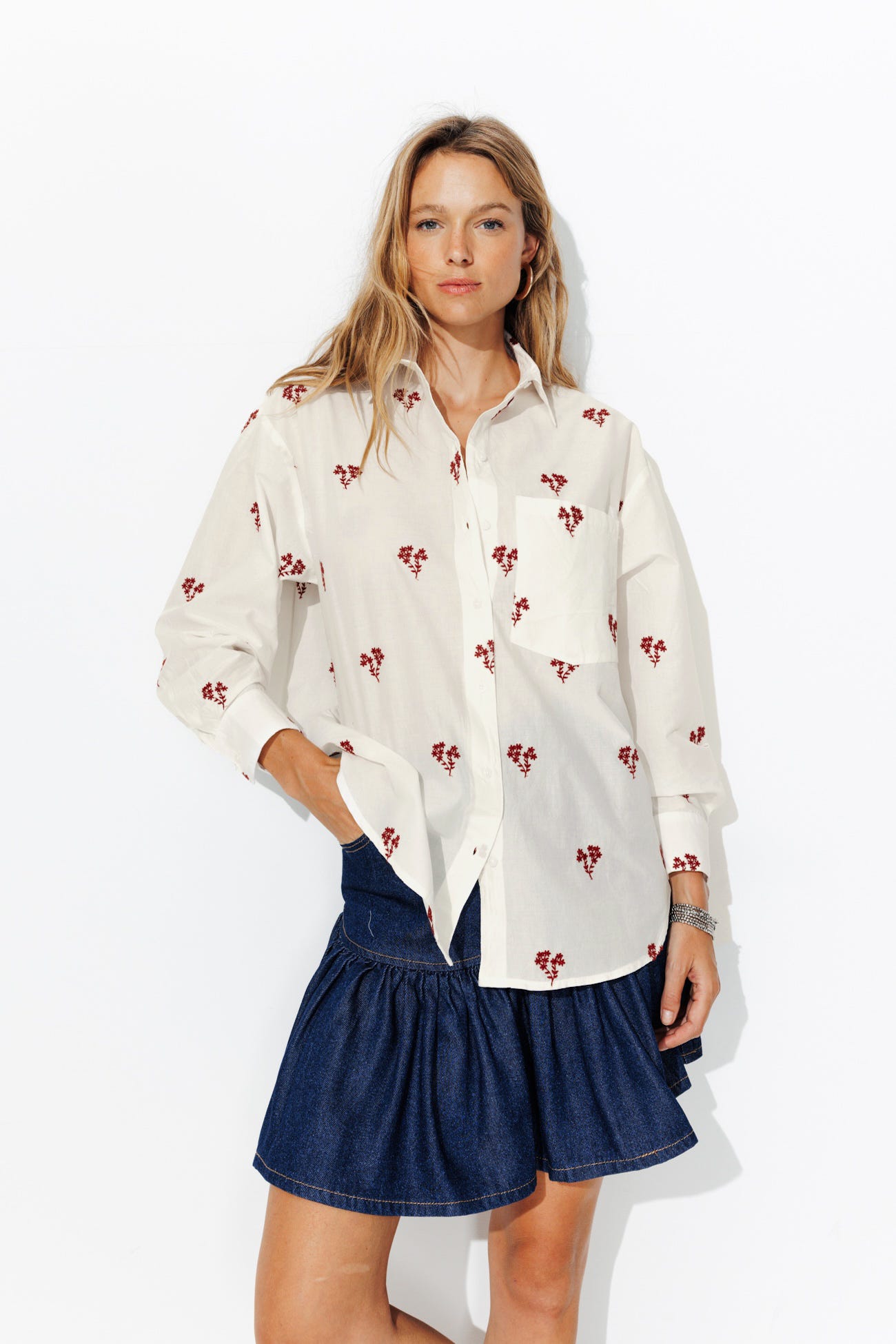 Chemise oversize rayée brodée