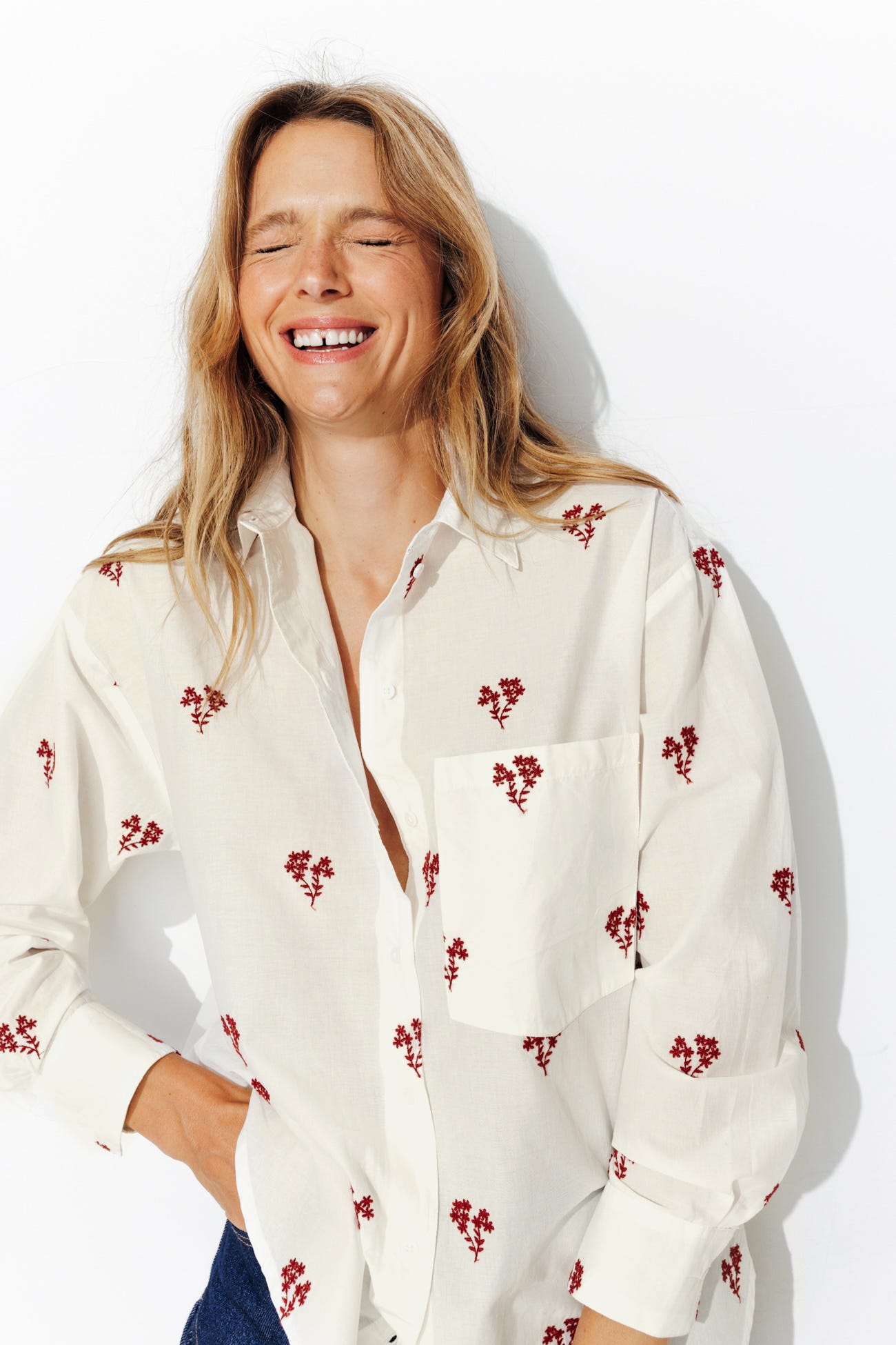 Chemise oversize rayée brodée