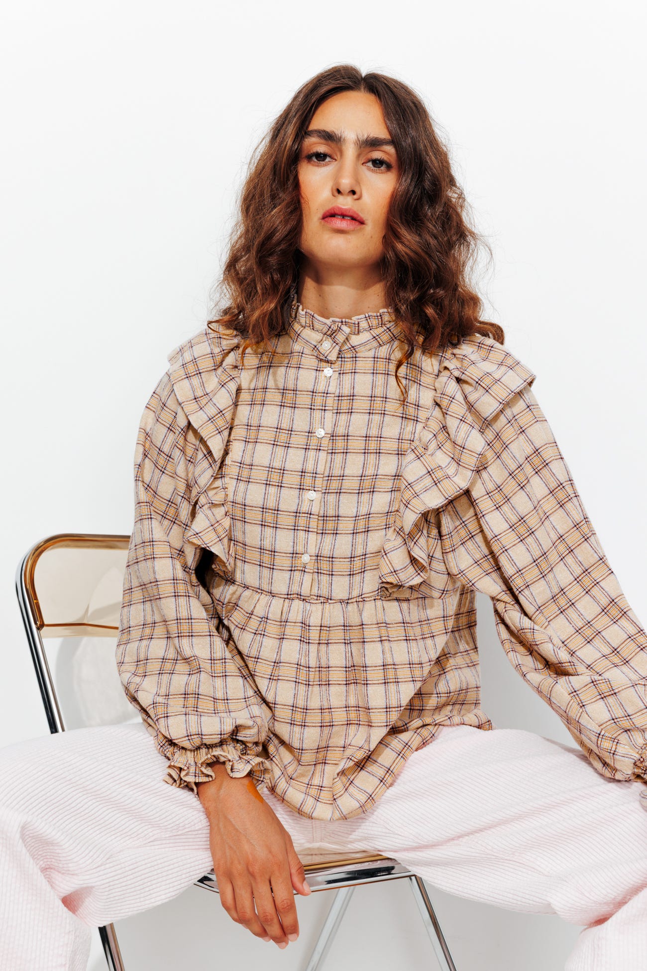 Chemise volantée à carreaux