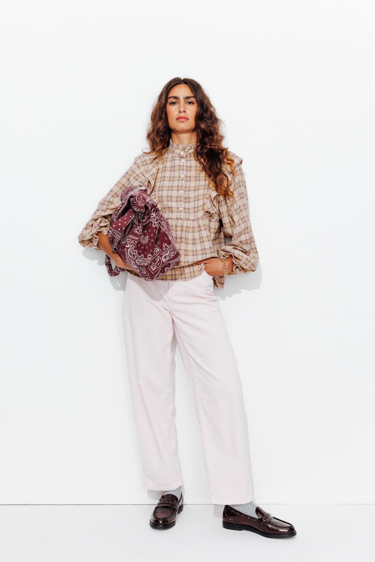 Camicia a volant a quadri