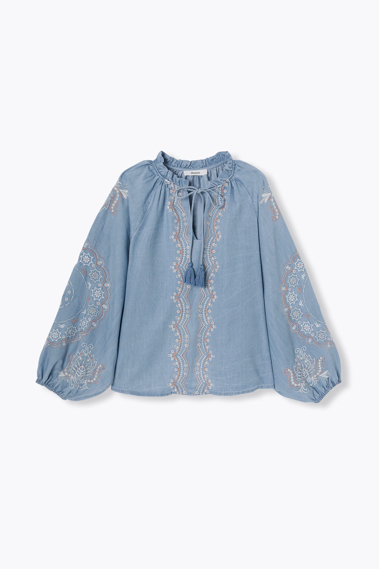 Bestickte Light Denim-Bluse