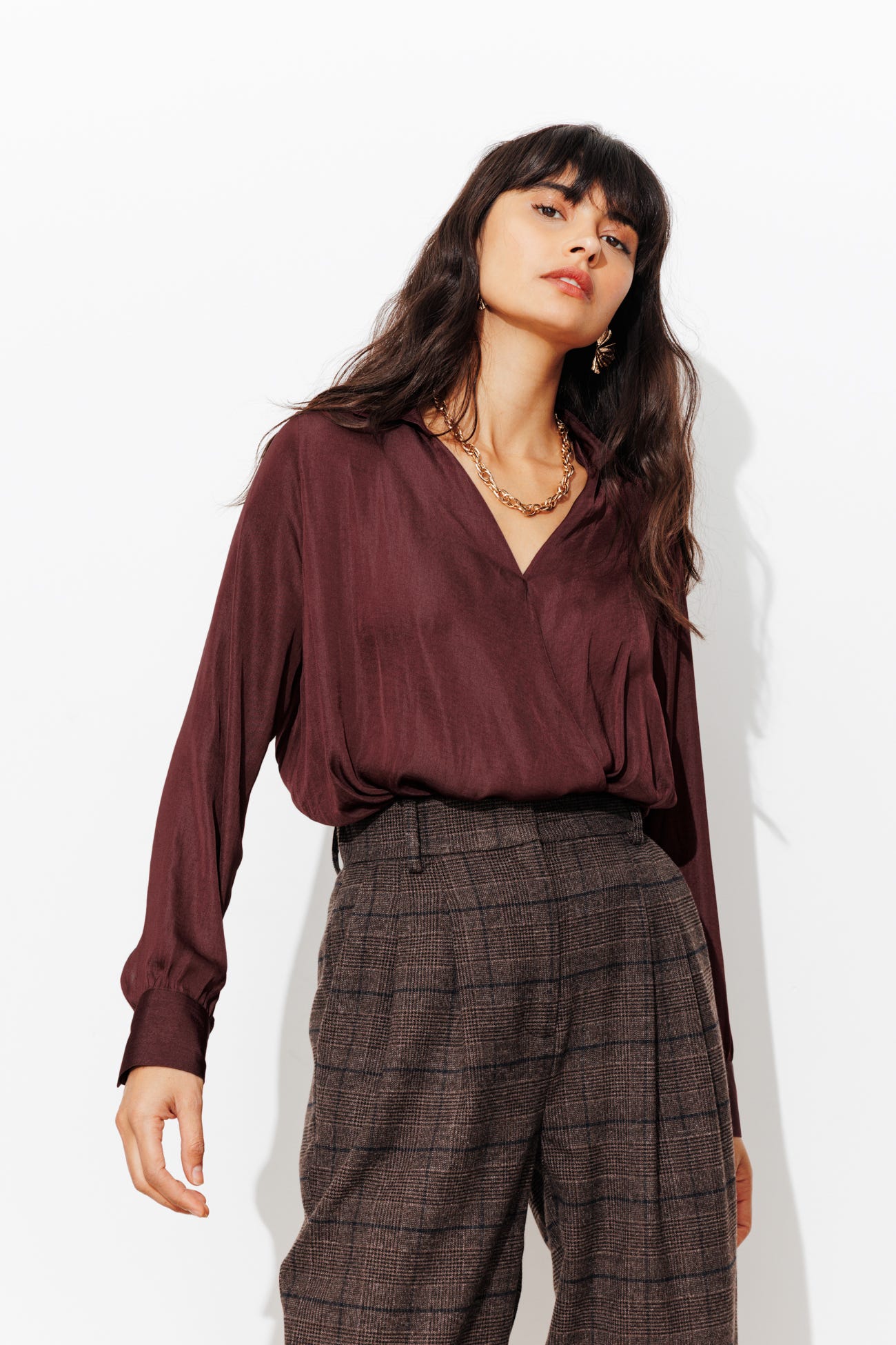 Blouse unie effet cache-coeur