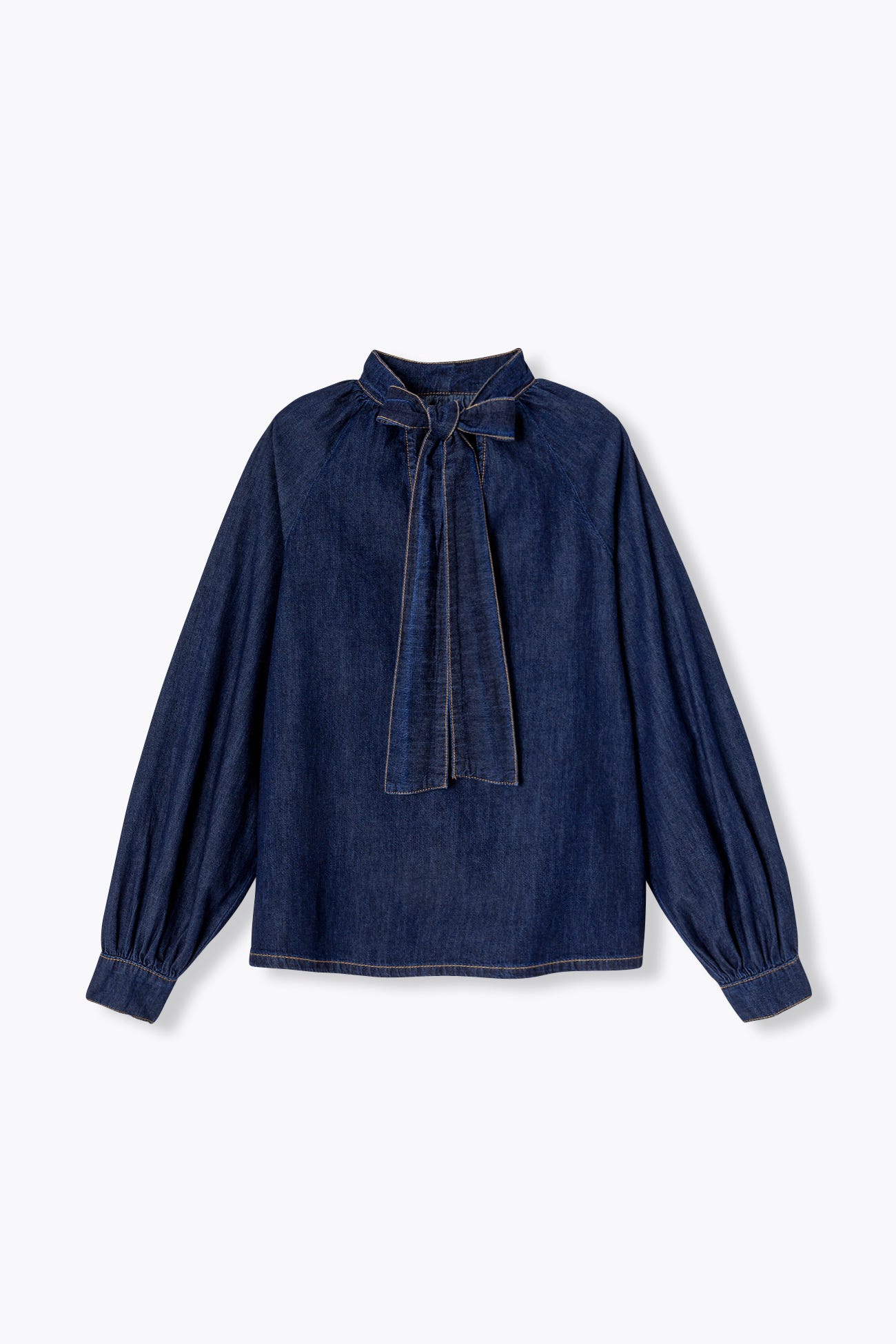 Jeansbluse mit Schalkragen