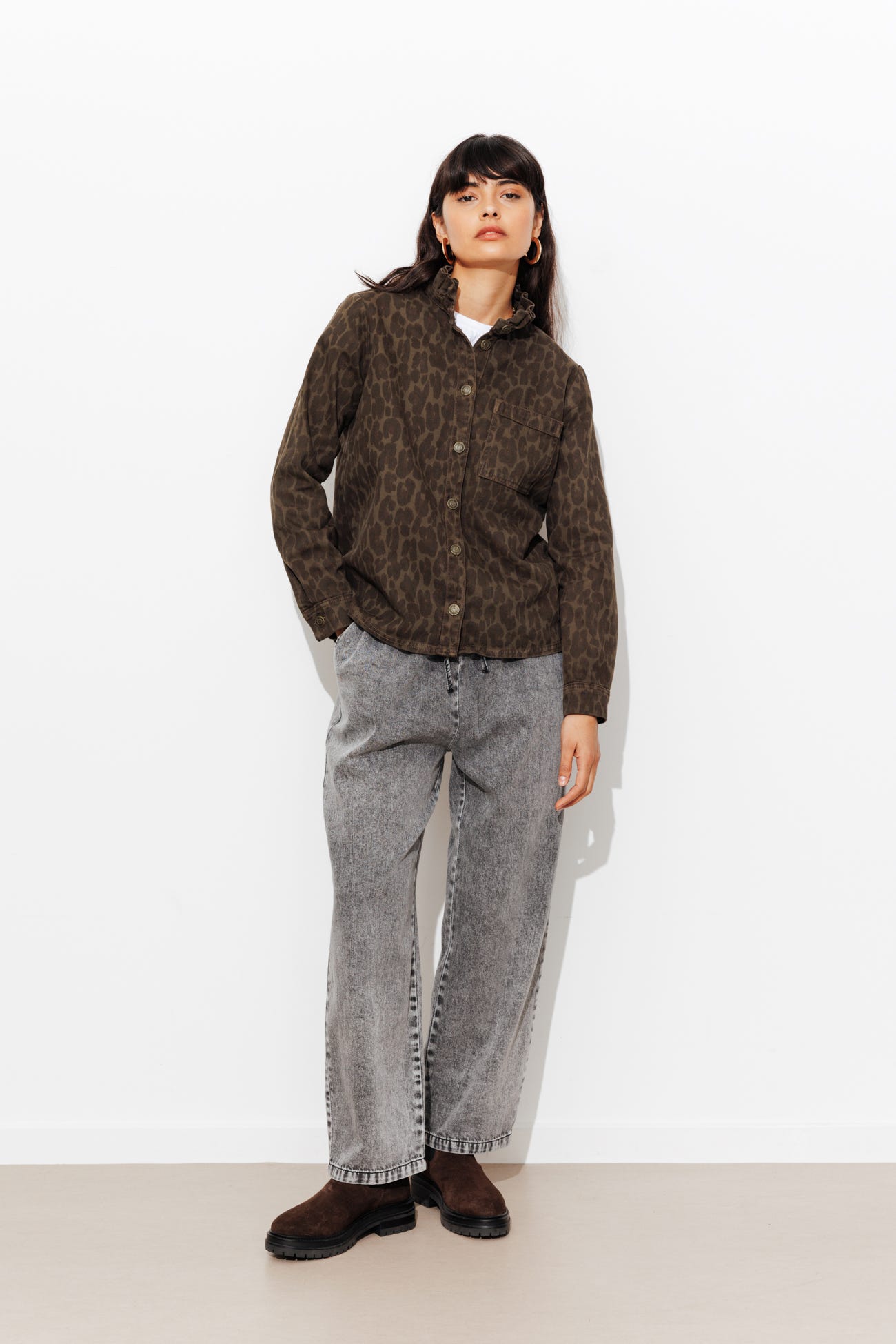 Overshirt leopardata in tela