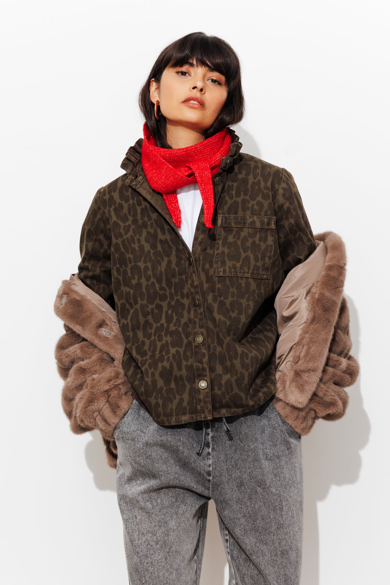 Surchemise léopard en toile - Imprimé kaki