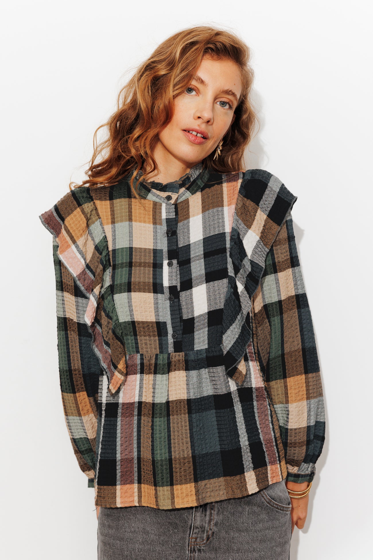 Blouse volantée à carreaux - Carreaux multicolores