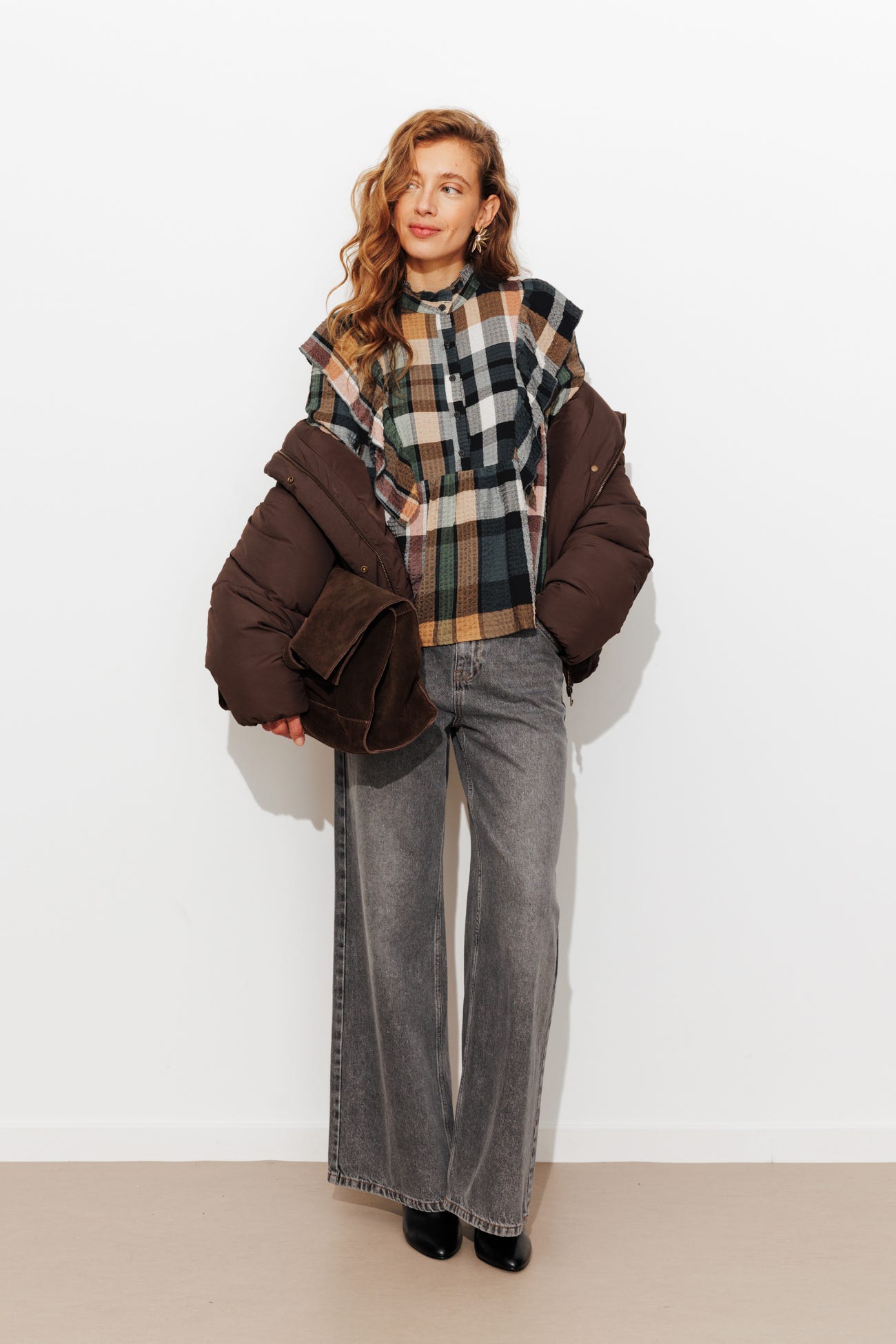 Blouse volantée à carreaux