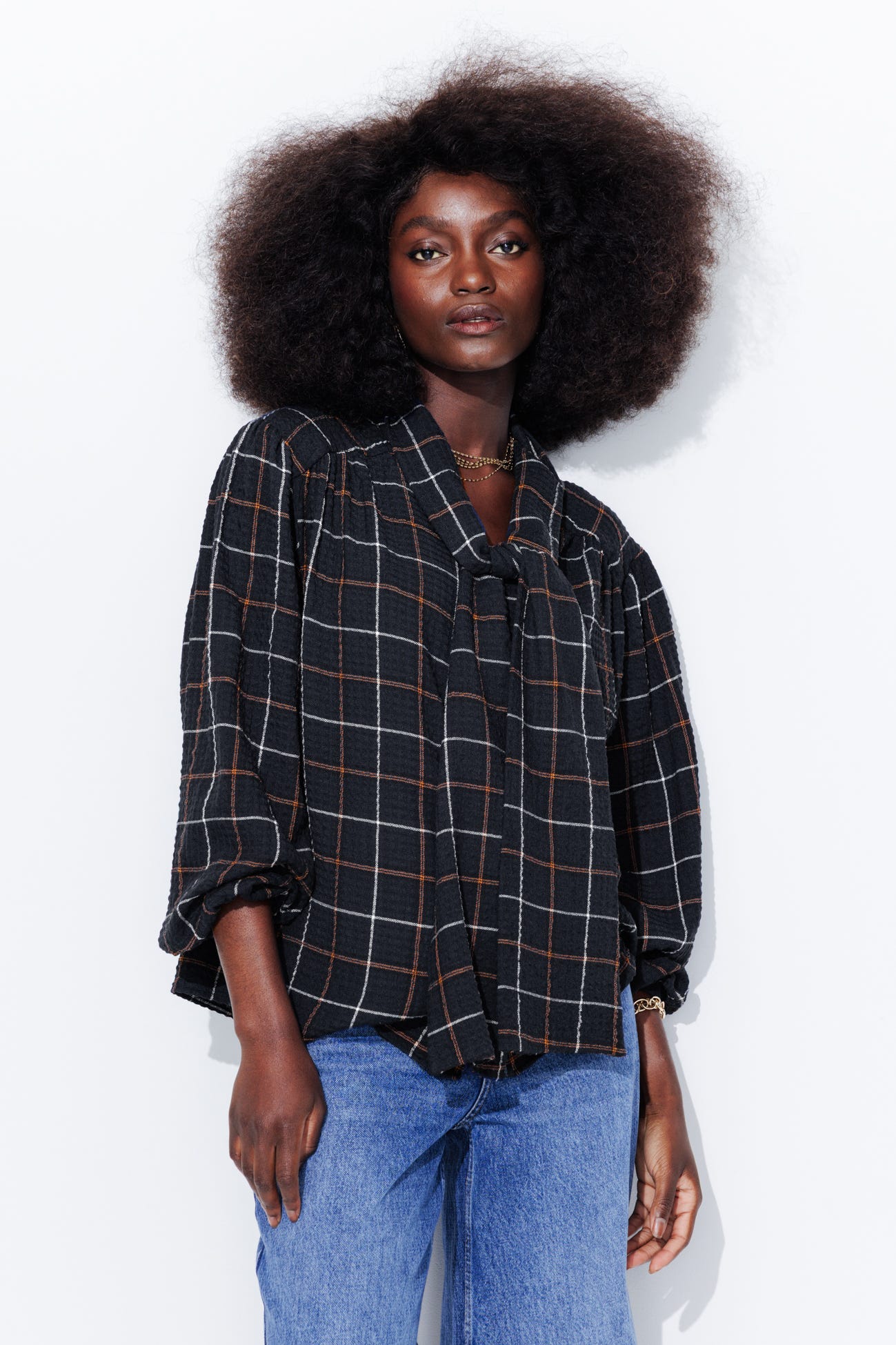 Chemise lavallière à carreaux