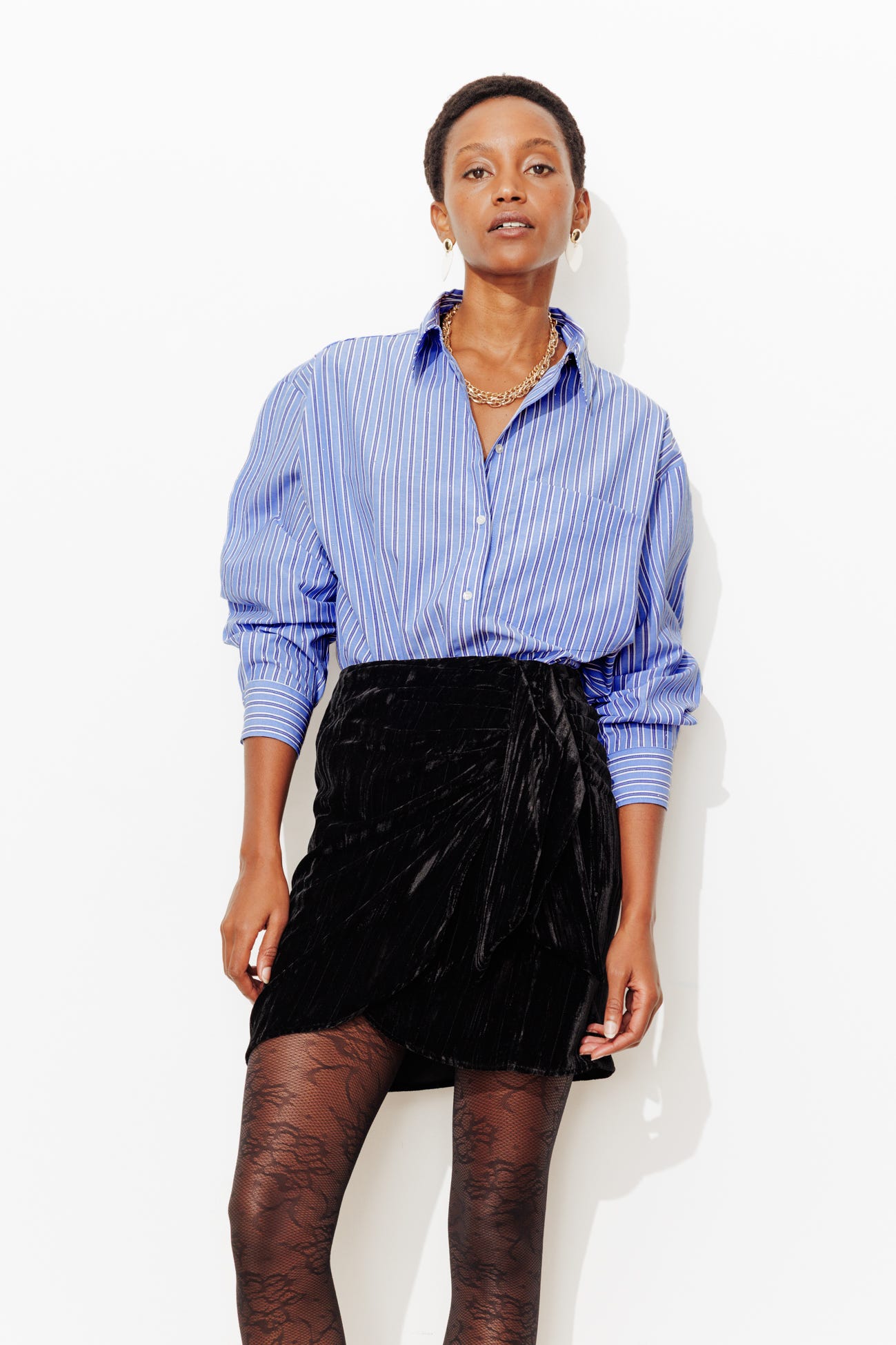 Chemise rayée à strass Femme