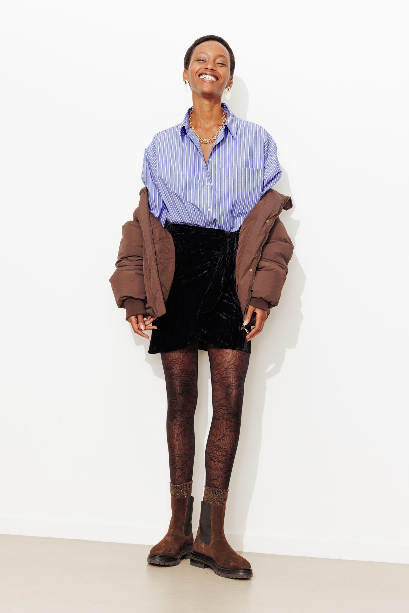 Chemise rayée à strass Femme