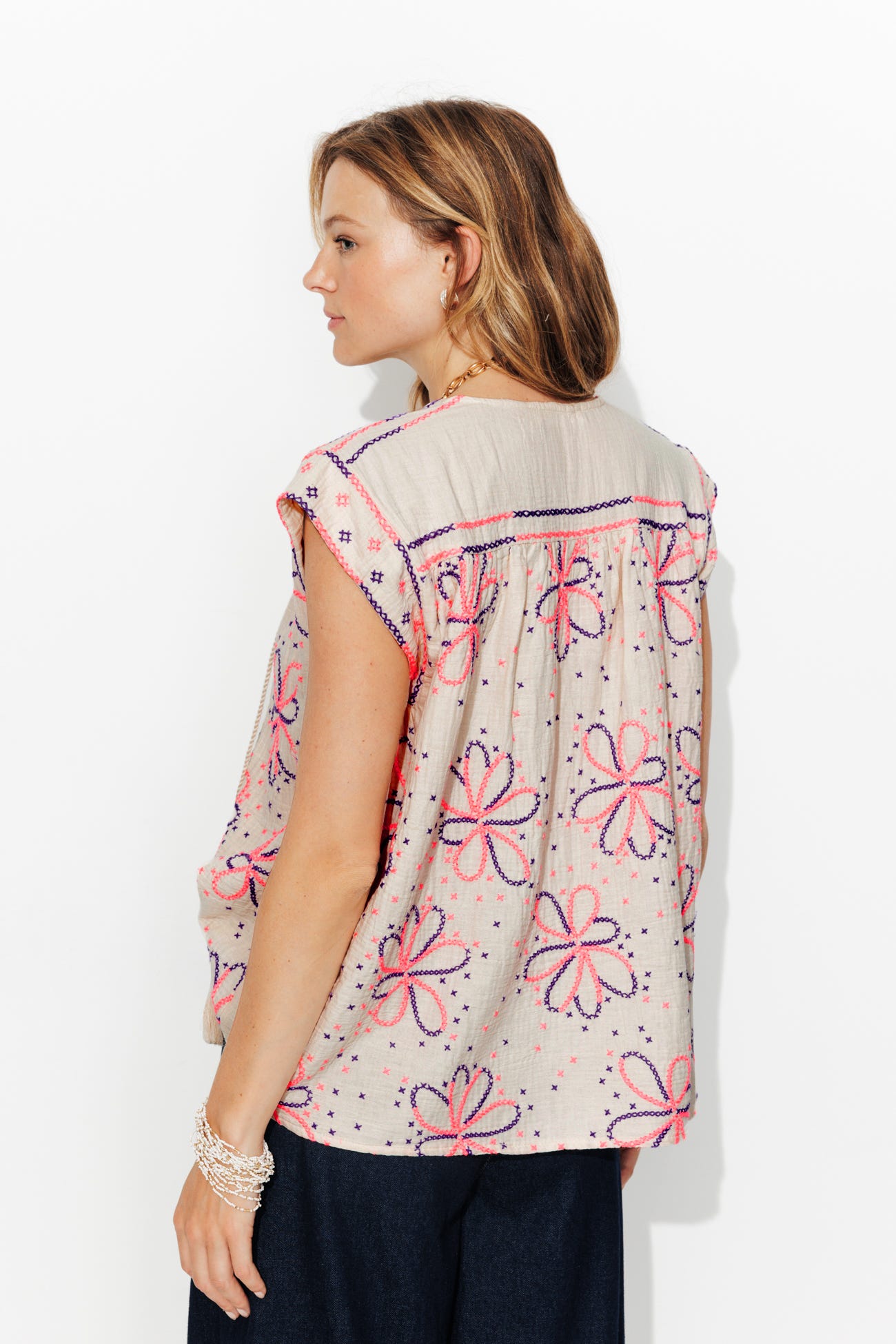 Blouse brodée fluo Femme