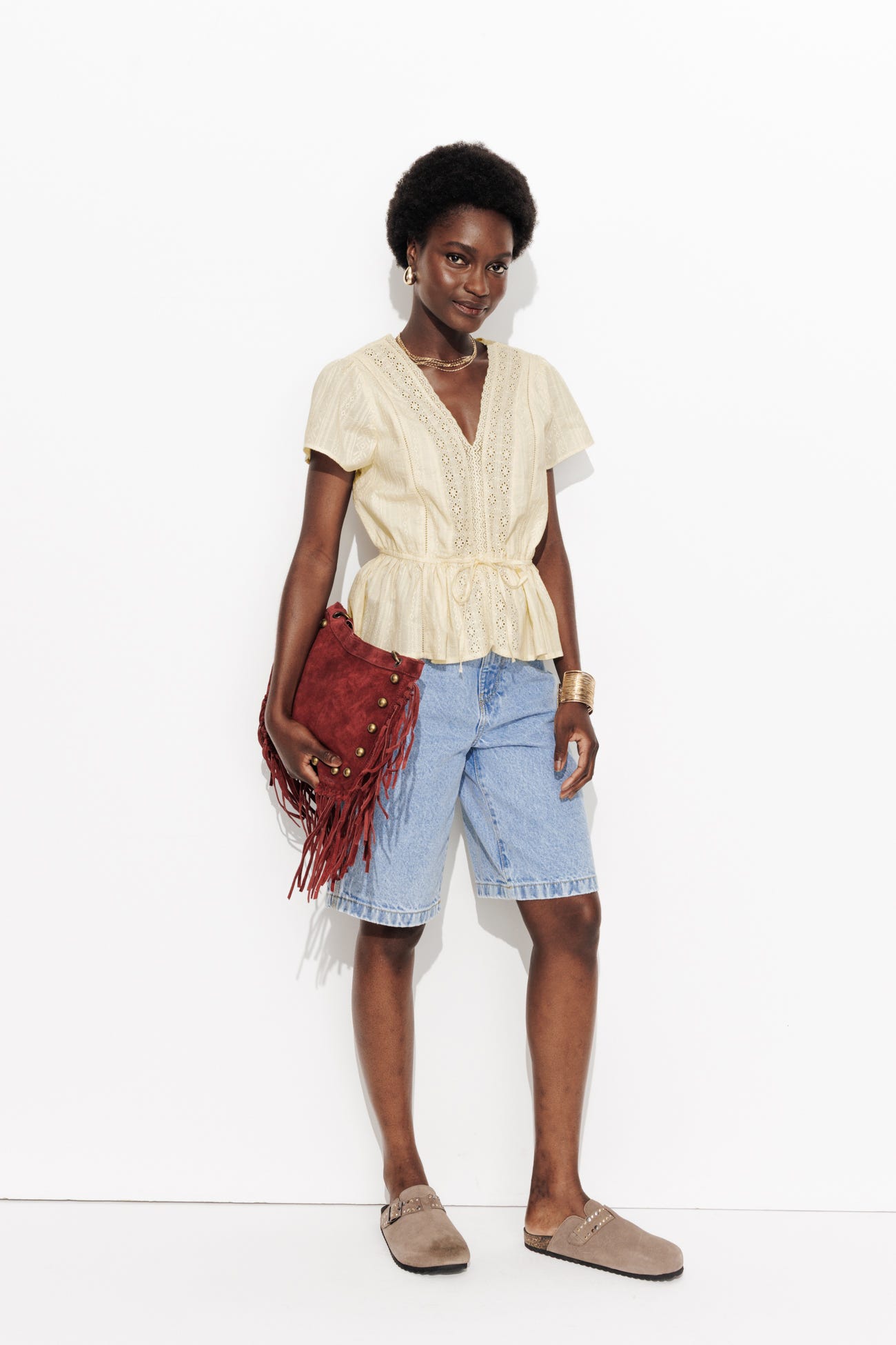 Blouse ajourée brodée Femme