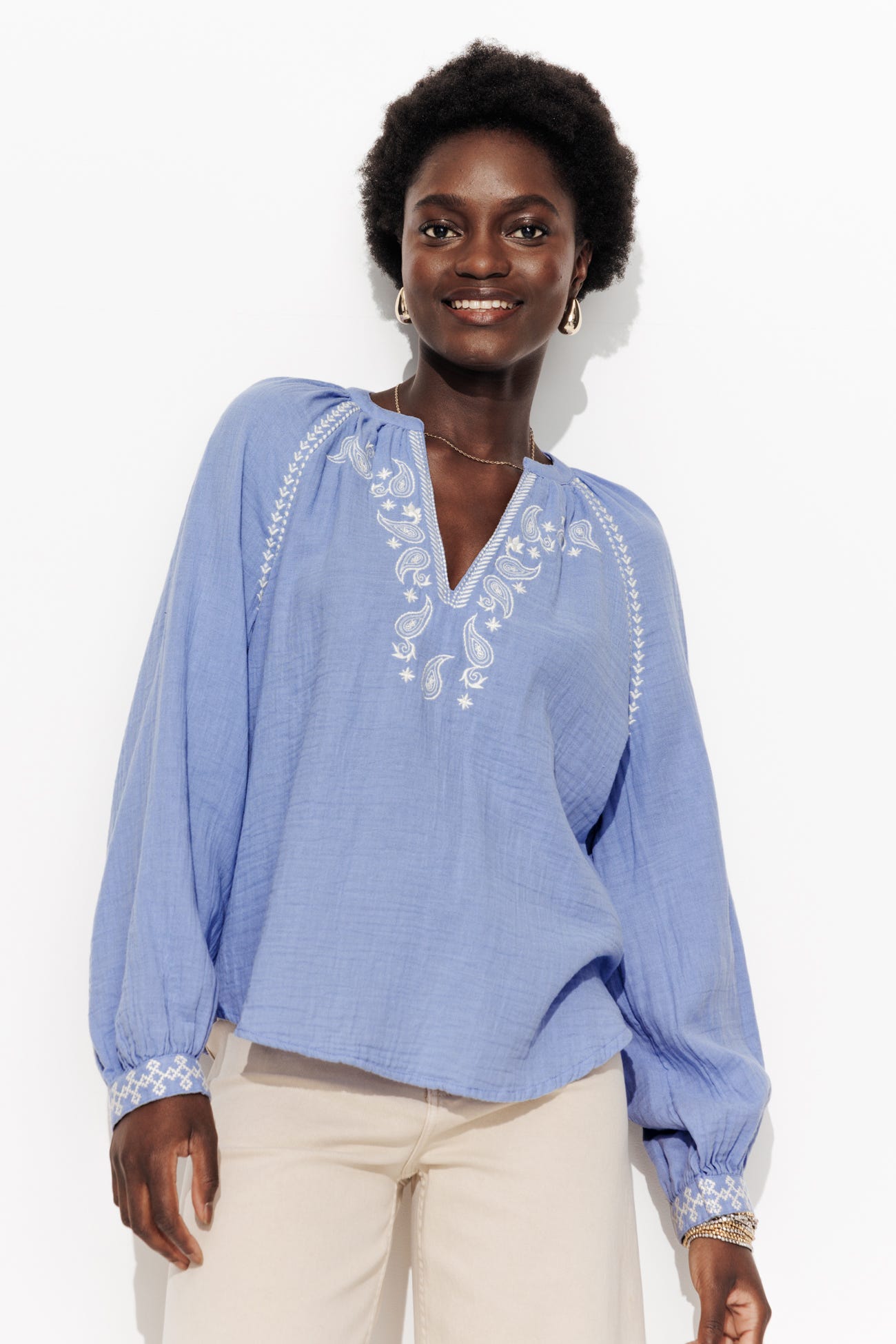 Blouse brodée gaze de coton