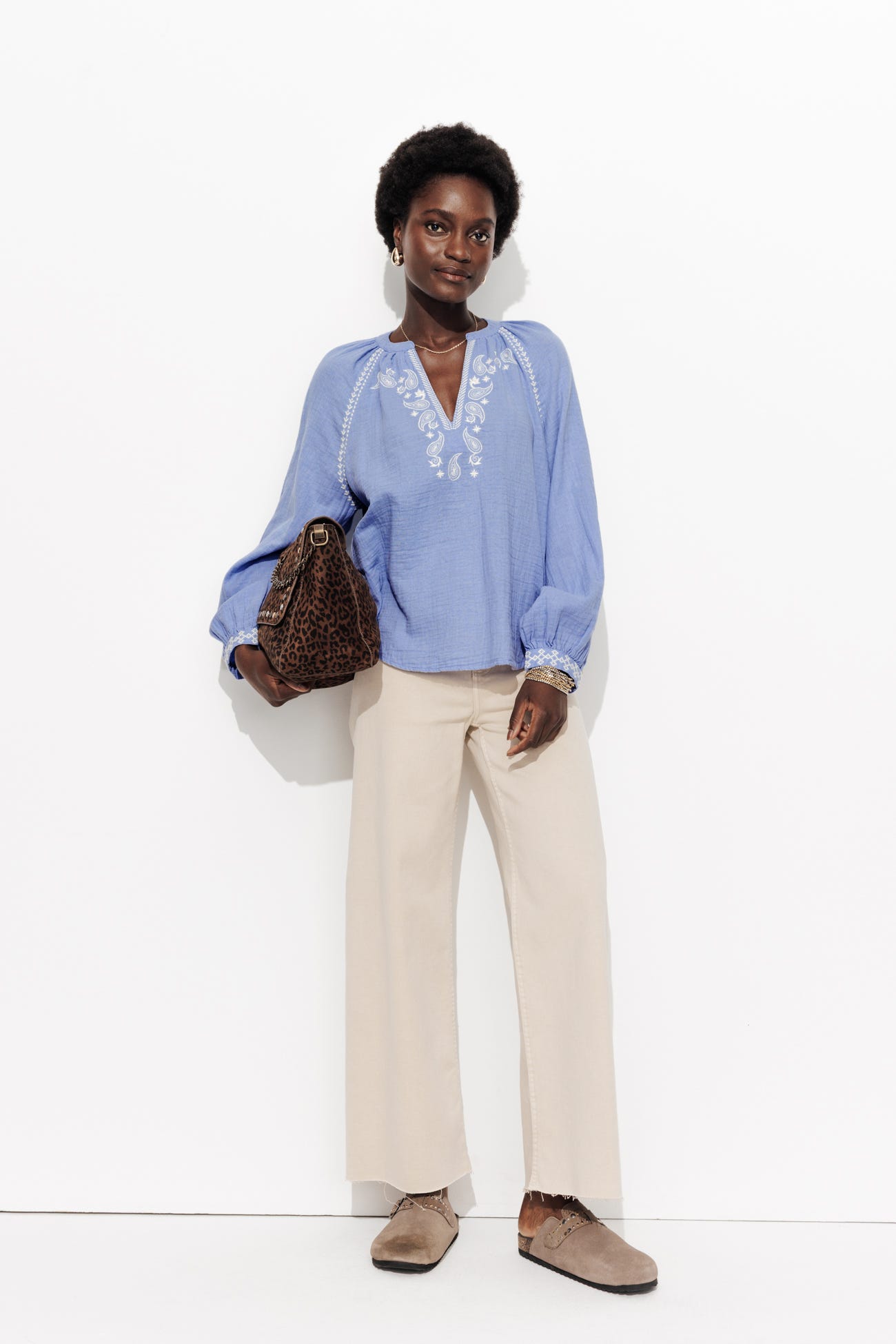 Blouse brodée gaze de coton