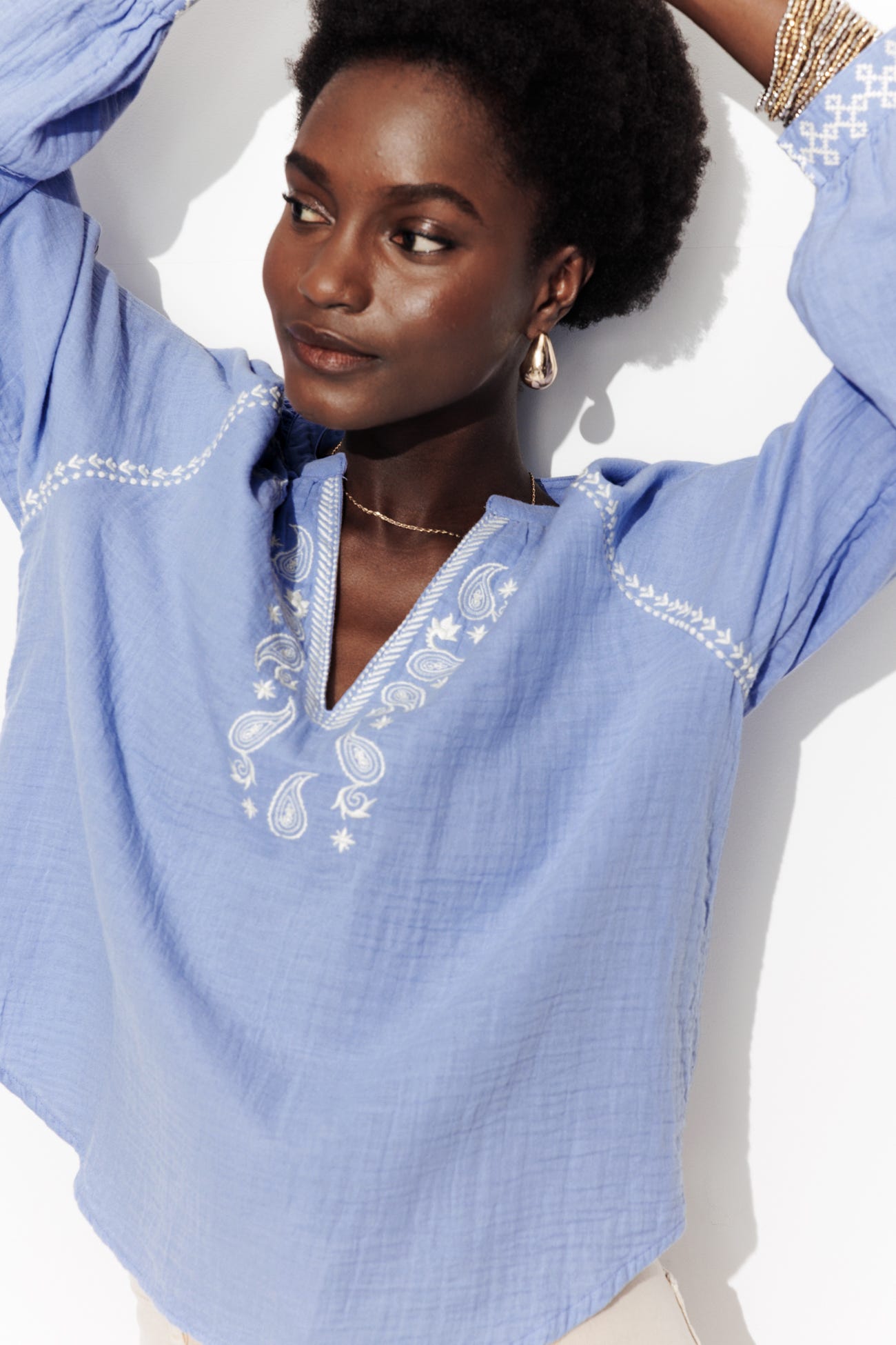Blouse brodée gaze de coton