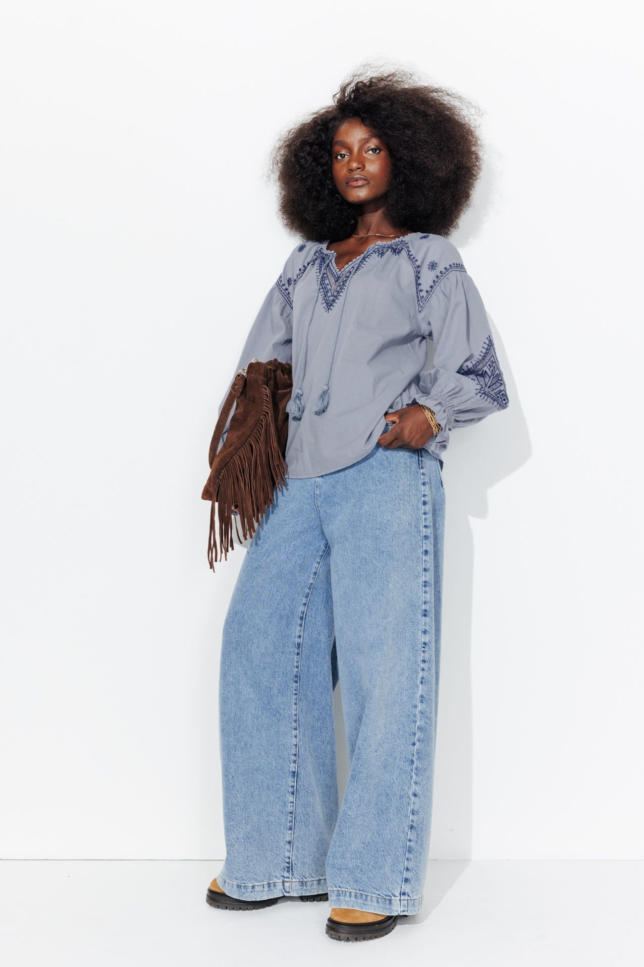 Blouse brodée en coton Femme